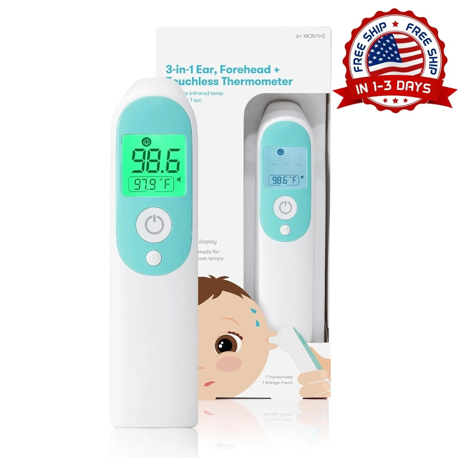 Termómetro Profesional De Oído Y Frente Para Niños, Adultos Y Niños Pequeños New