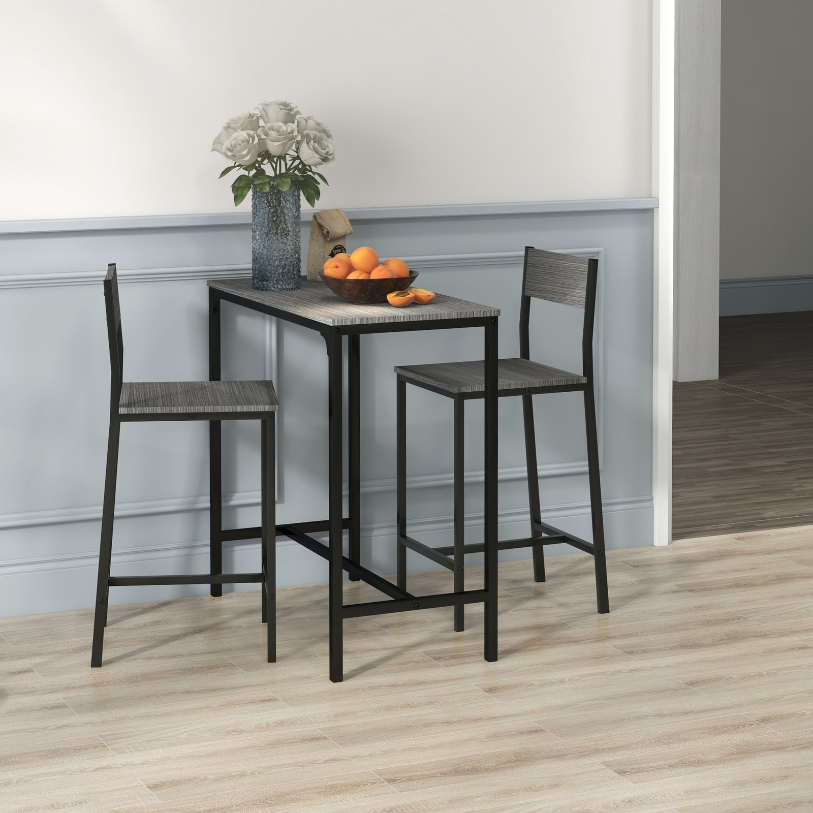 Industrial Counter-Height 3pc Bar Table High Back Stool for Dining Room