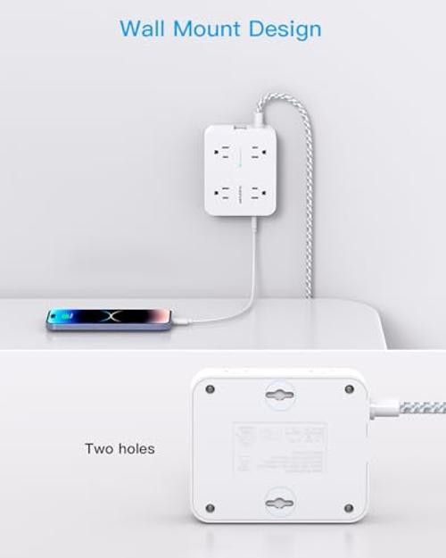 Surge Protector Power Strip - 8 Outlets 4 USB (2 USB C) Charging 5ft White