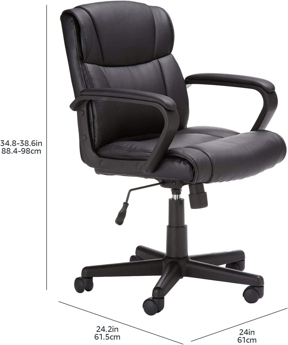 Mid-Back Office Chair - Height Adjustable, Padded Armrests, Sleek Black