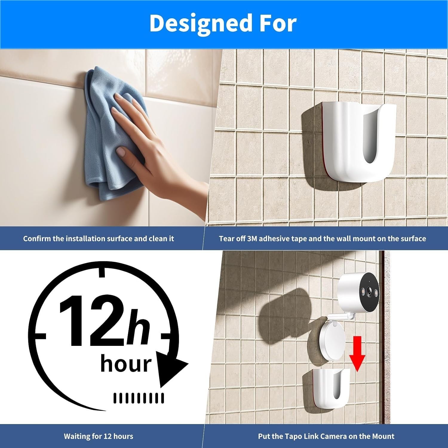 Tapo Link C120 Mounting Holder - Adhesive No Drill Camera Installation, 2 Pack