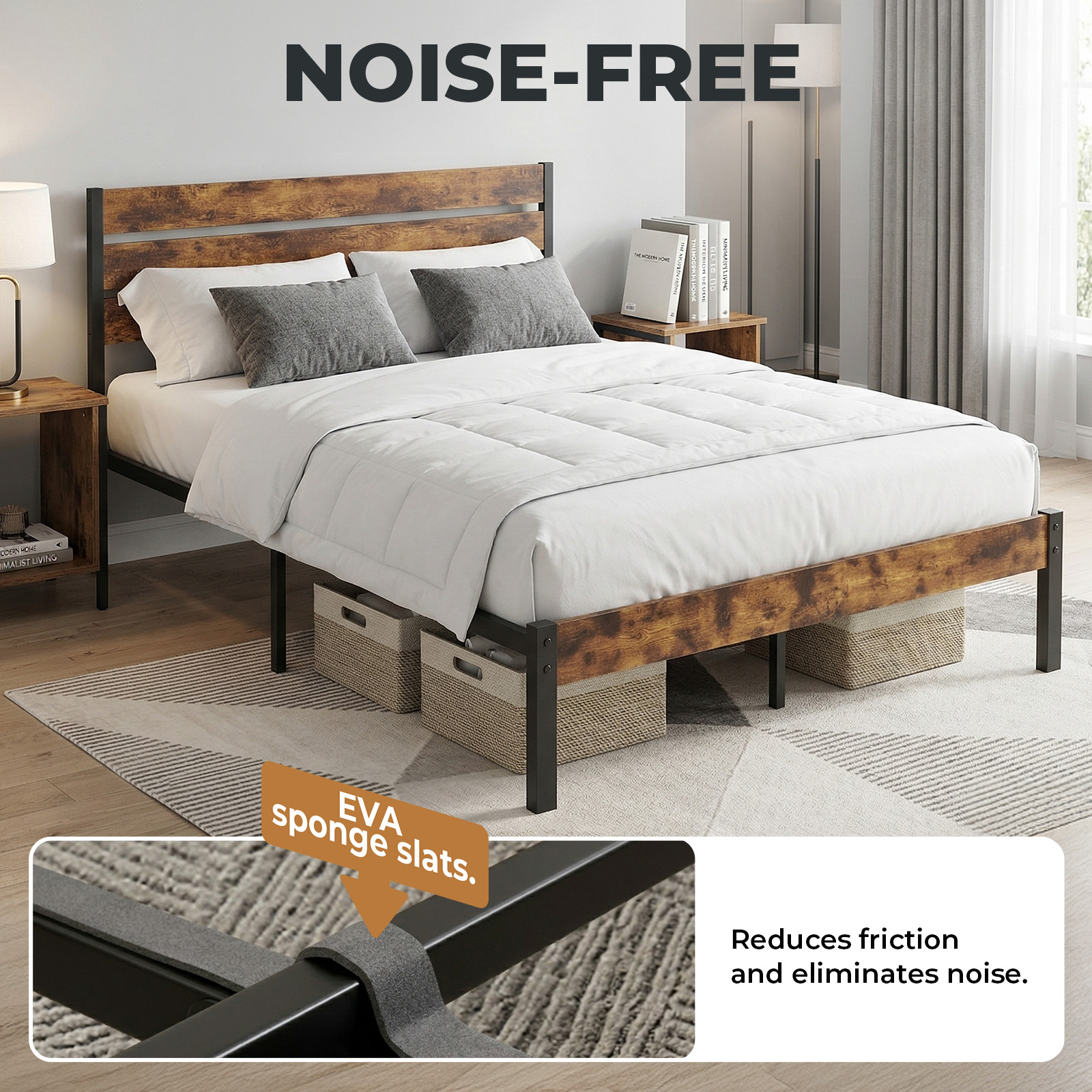 Metal Platform Bed Frame with Headboard & Footboard - No Box Spring Needed