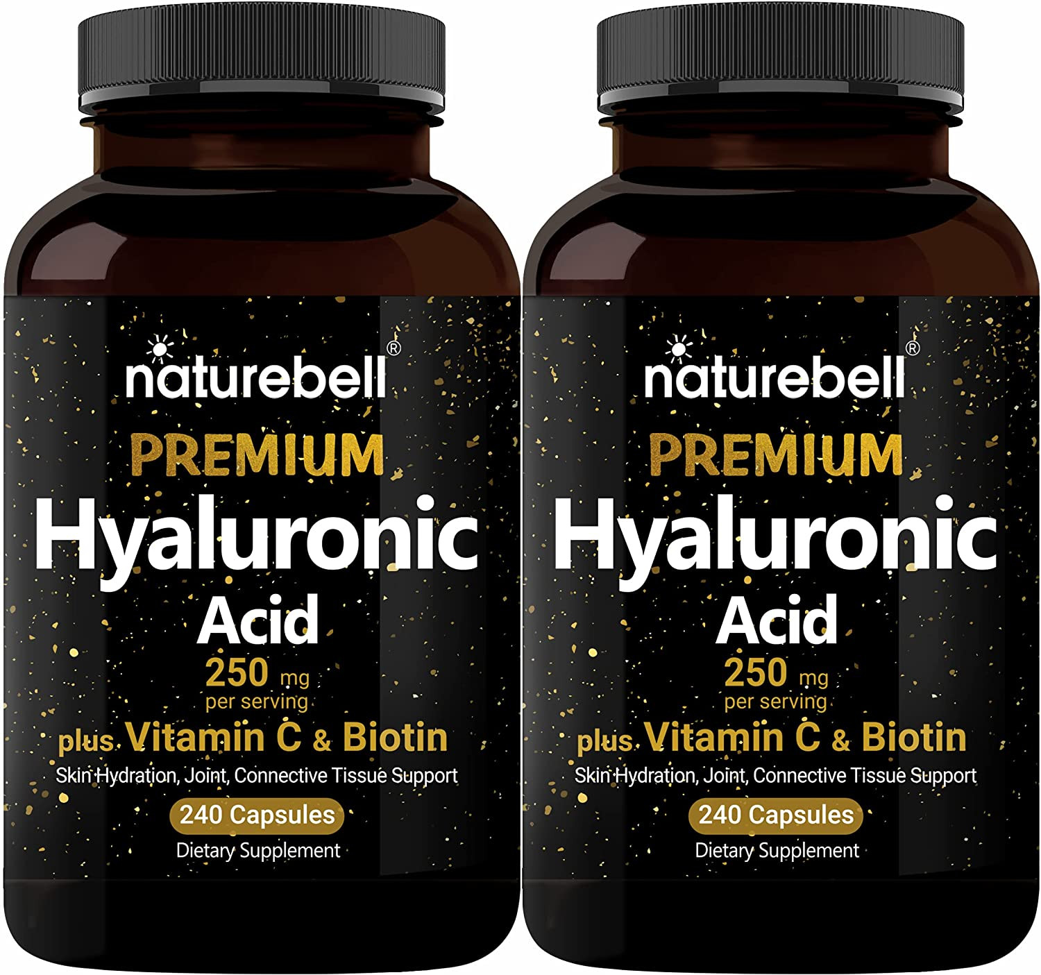 NatureBell Hyaluronic Acid Supplements 250mg Vitamin C & Biotin 2 Pack 480 Caps