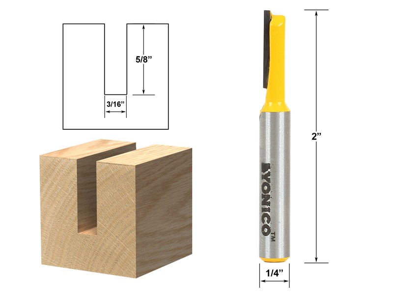 3/16" Diameter X 5/8" Height Straight Router Bit - 1/4" Shank - Yonico 14154q