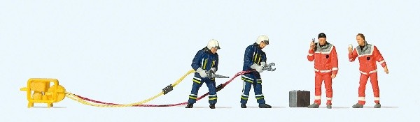 Preiser 10625 HO Firemen Rescue Figures with Shears & Spreader (Set of 4)