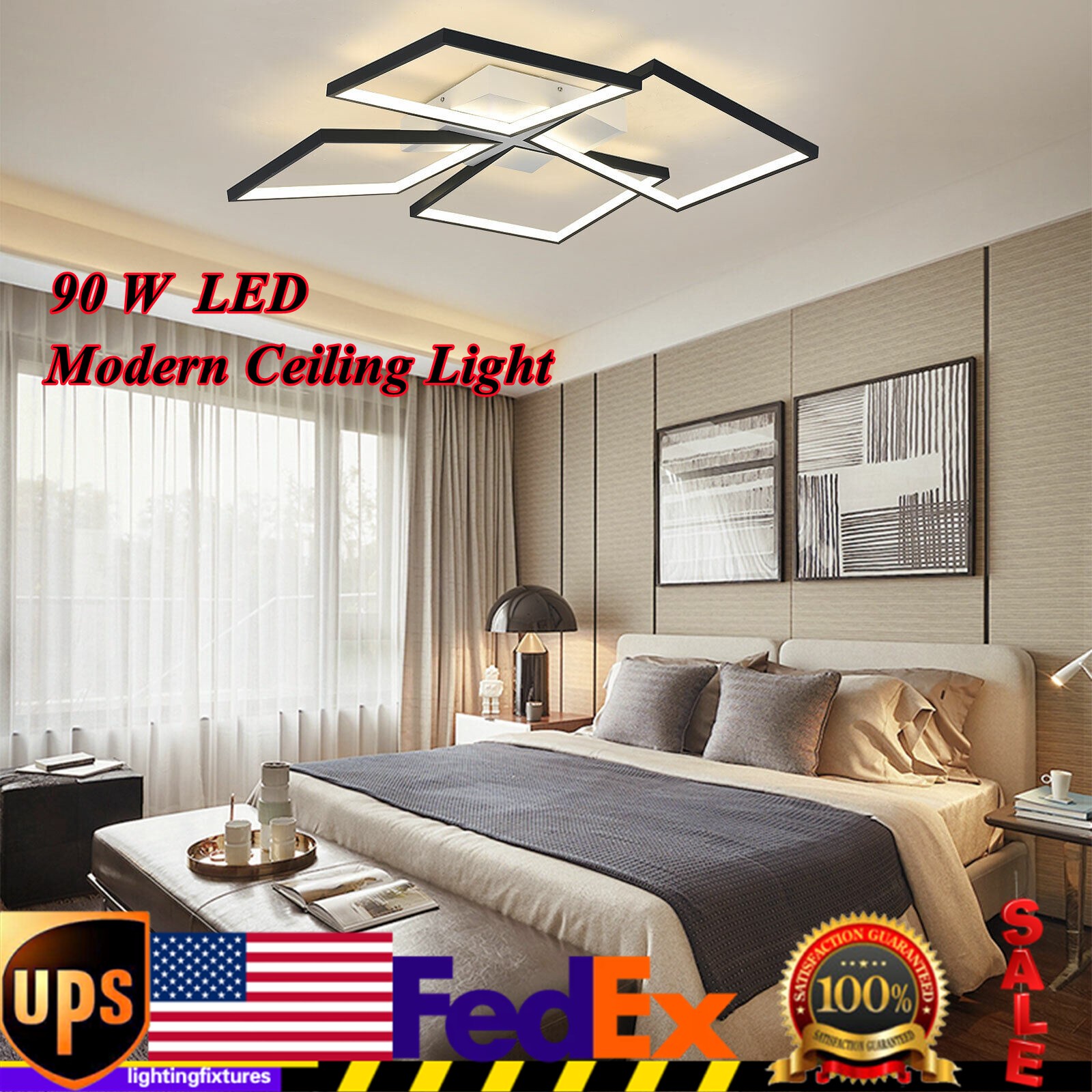 90W Modern Ceiling Light Hanging Pendant Lamp Dimmable w/ Remote Control US HOT