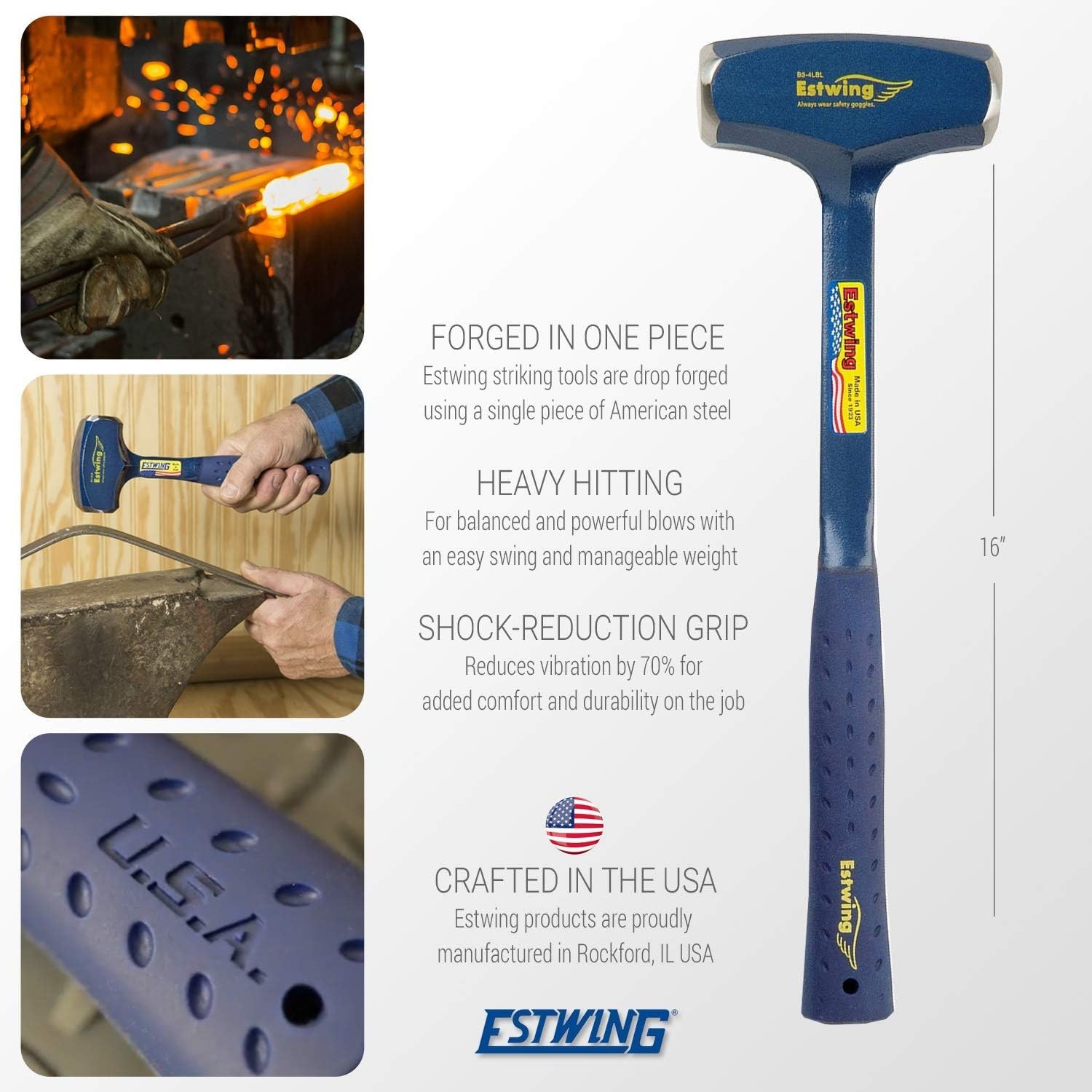 4-Pound Long Handle Sledge Hammer with Shock Reduction Grip for Heavy Hitting