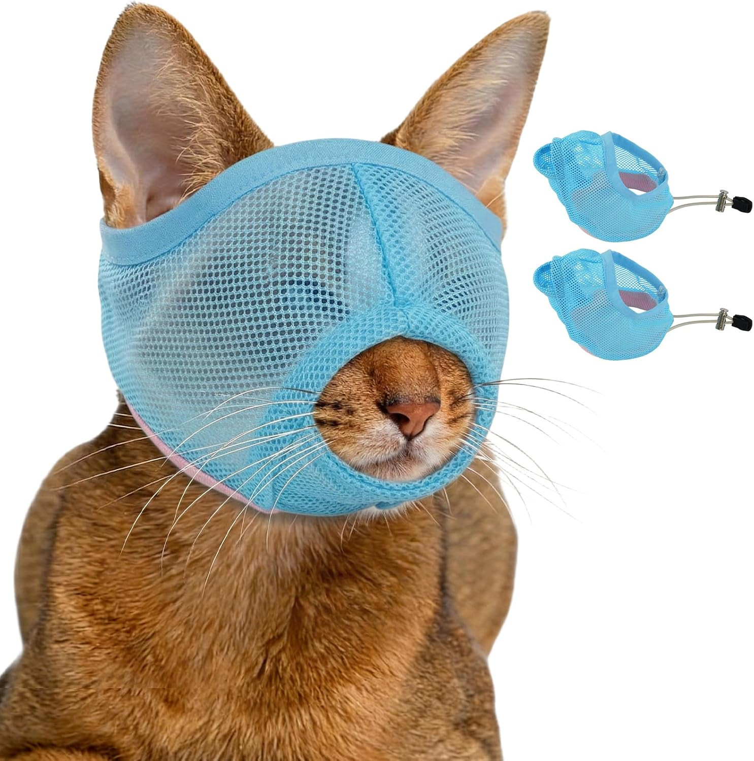 2Pcs Cat Muzzle for Grooming & Nail Trimming, Breathable Mesh Muzzles to Prevent