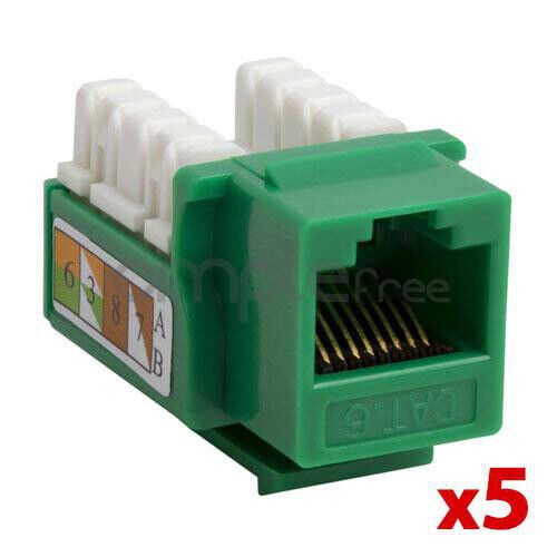 5 pack Cat6 Keystone Jack Punch Down RJ45 CAT6 Green