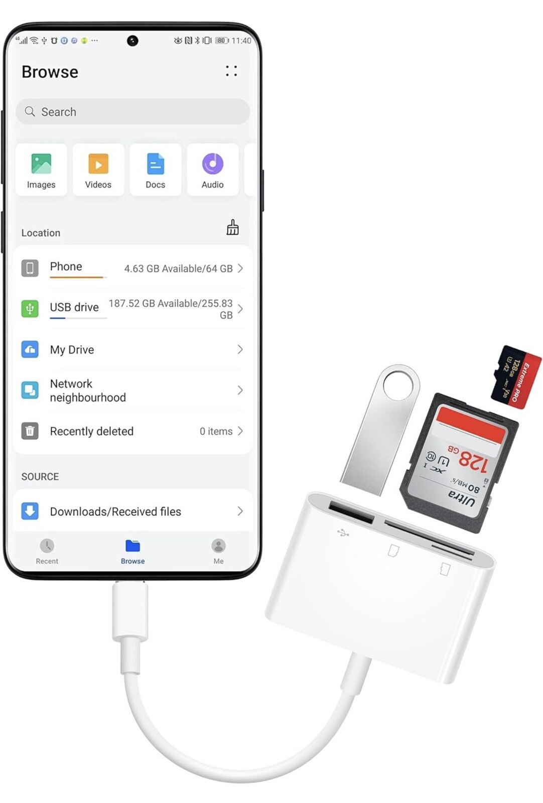 USB-C 3-in-1 Hub Adapter Converter SD Card Reader