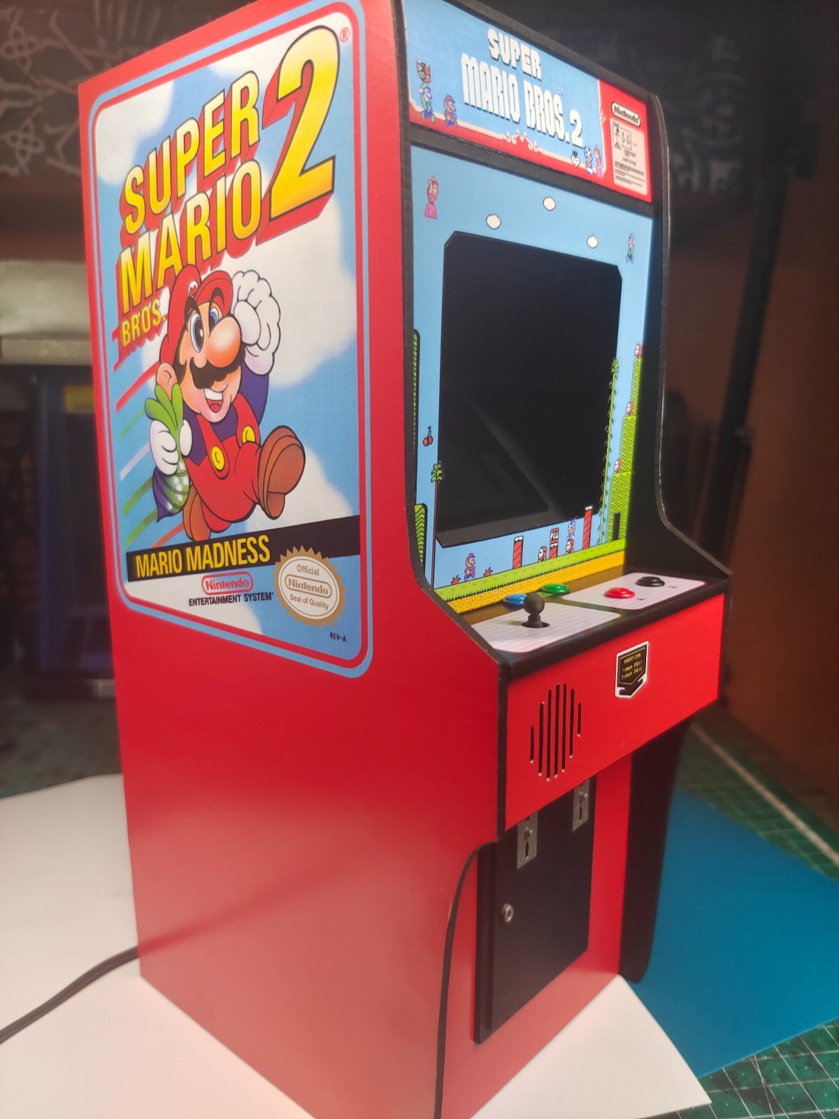 Super Mario Bros 2, 1/6 scale mini working arcade cabinet.