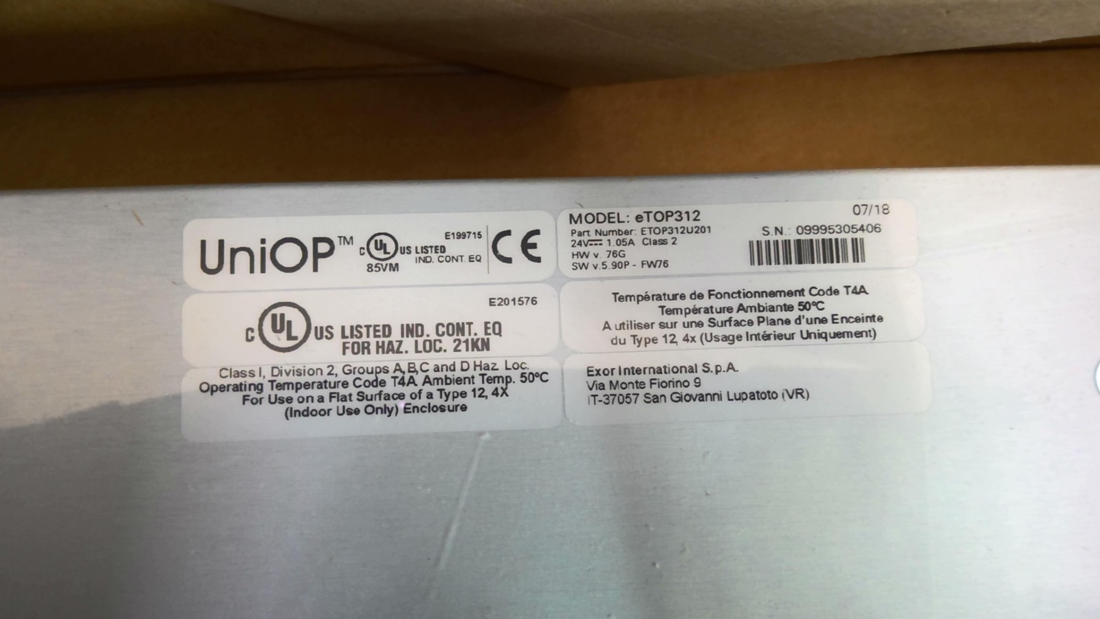 UniOP eTOP312U201 Control Panel 24V 1.05A