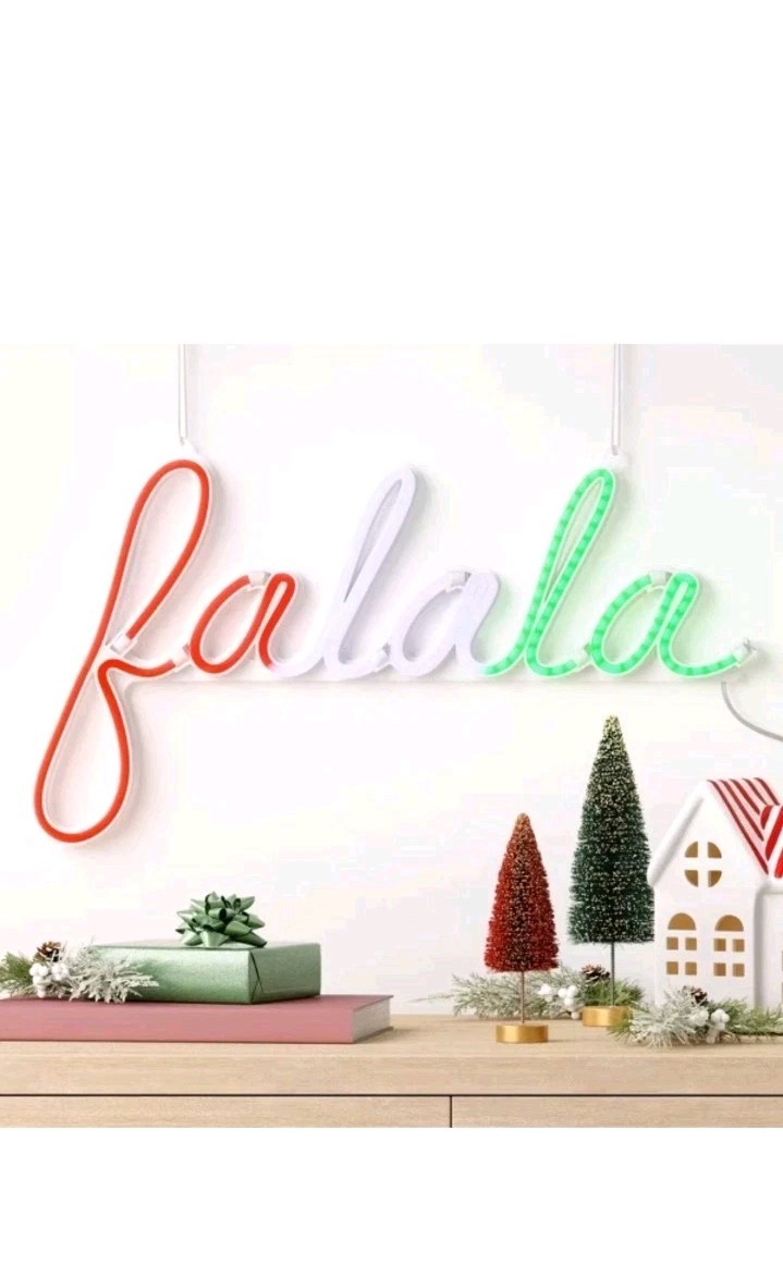 LED Animated Christmas Neon Fa La La Hangable Sign White/Red/Green - Wondershop