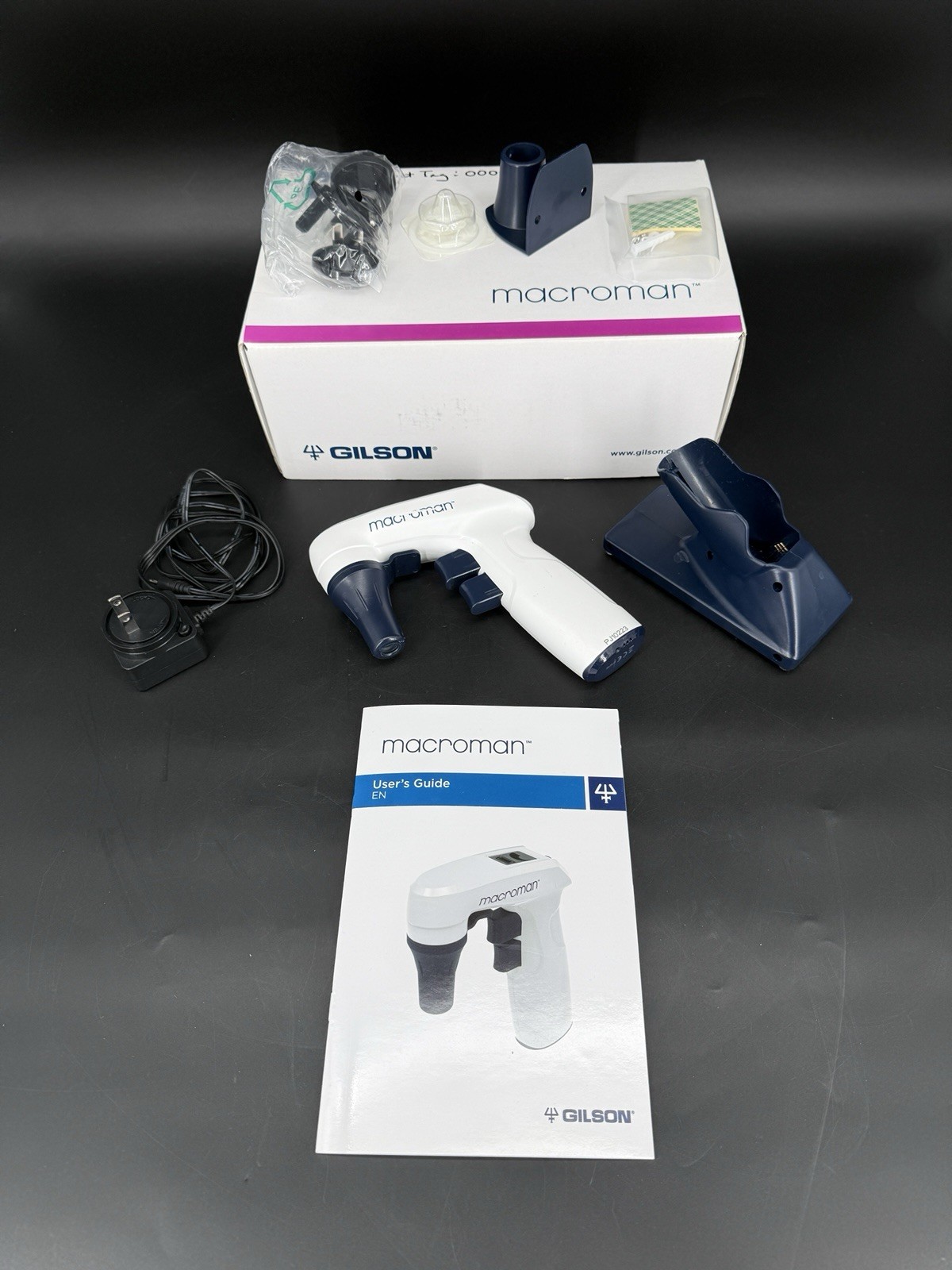 Gilson Macroman Serological Pipette Controller w/ Charger Box & Accessories ￼