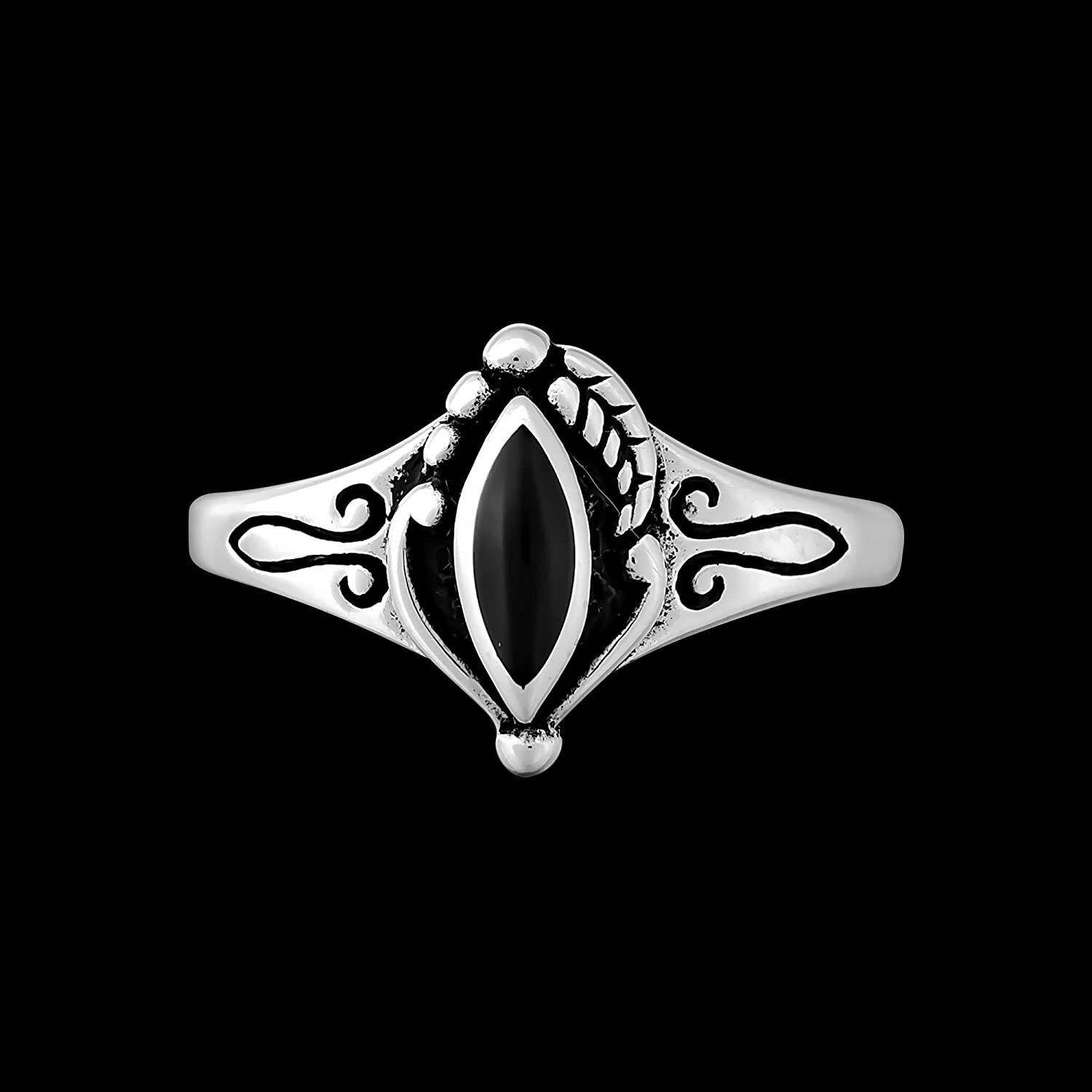 Size 7-925 Sterling Silver Black Resin Marquise Ring, Statement Iris Design,...