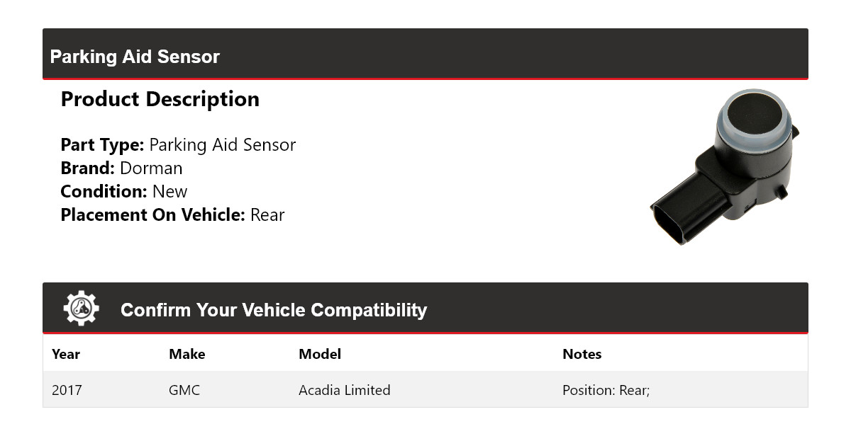 For 2017 GMC Acadia Limited Dorman Parking Aid Sensor Rear
