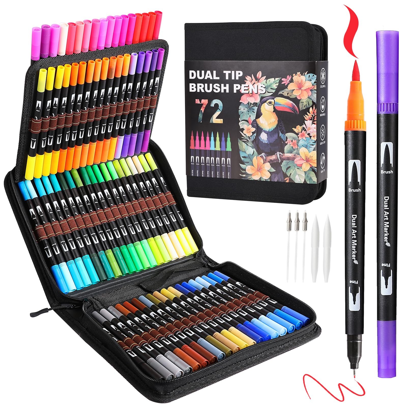 Dual Tip Markers, Double Brush Art Markers Set with Fine Tip and Brush Tip fo...