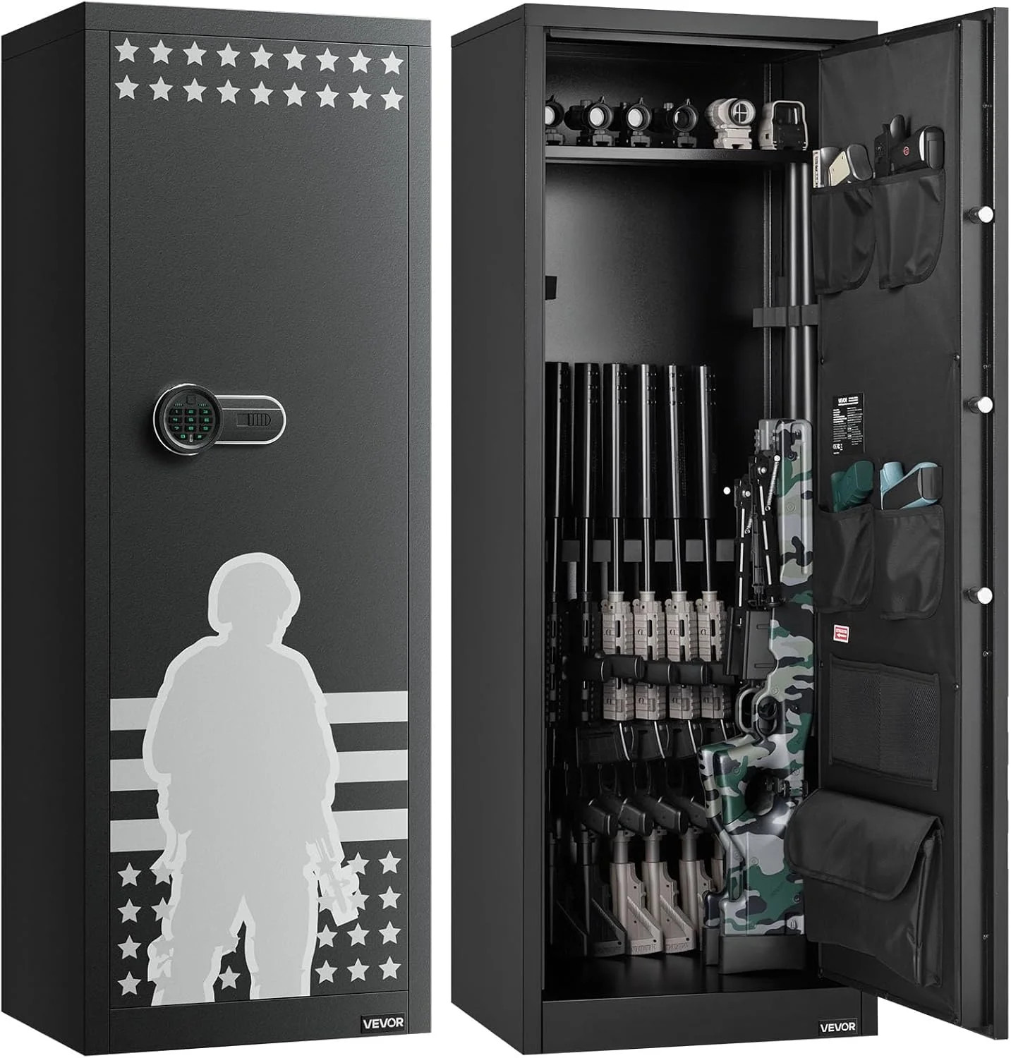 10-12 Gun Safe for Rifles Pistols Quick Access Cabinet Adjustable Racks