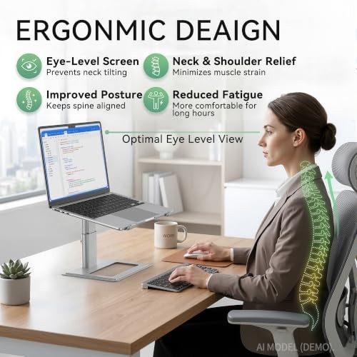 Adjustable Laptop Stand for Desk, Computer Stand, Ergonomic Laptop Silver