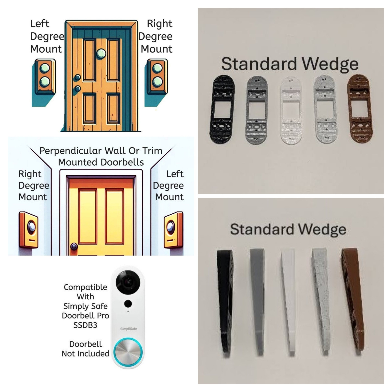 SimpliSafe Video Doorbell Pro SSDB3 Compatible Angle Siding Wedge Mount