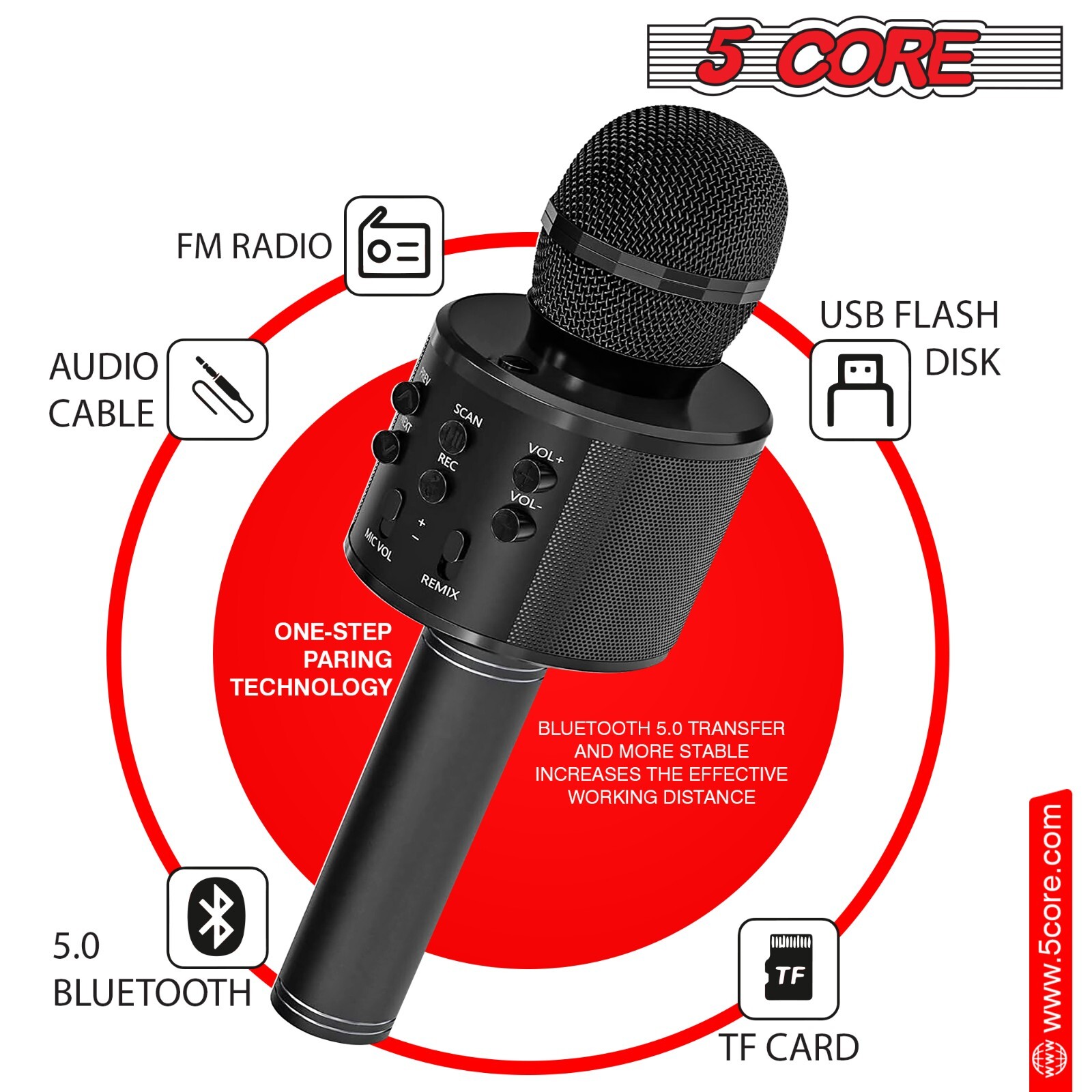 5Core Wireless Karaoke Microphone Bluetooth Mic Portable Handheld Microfonos