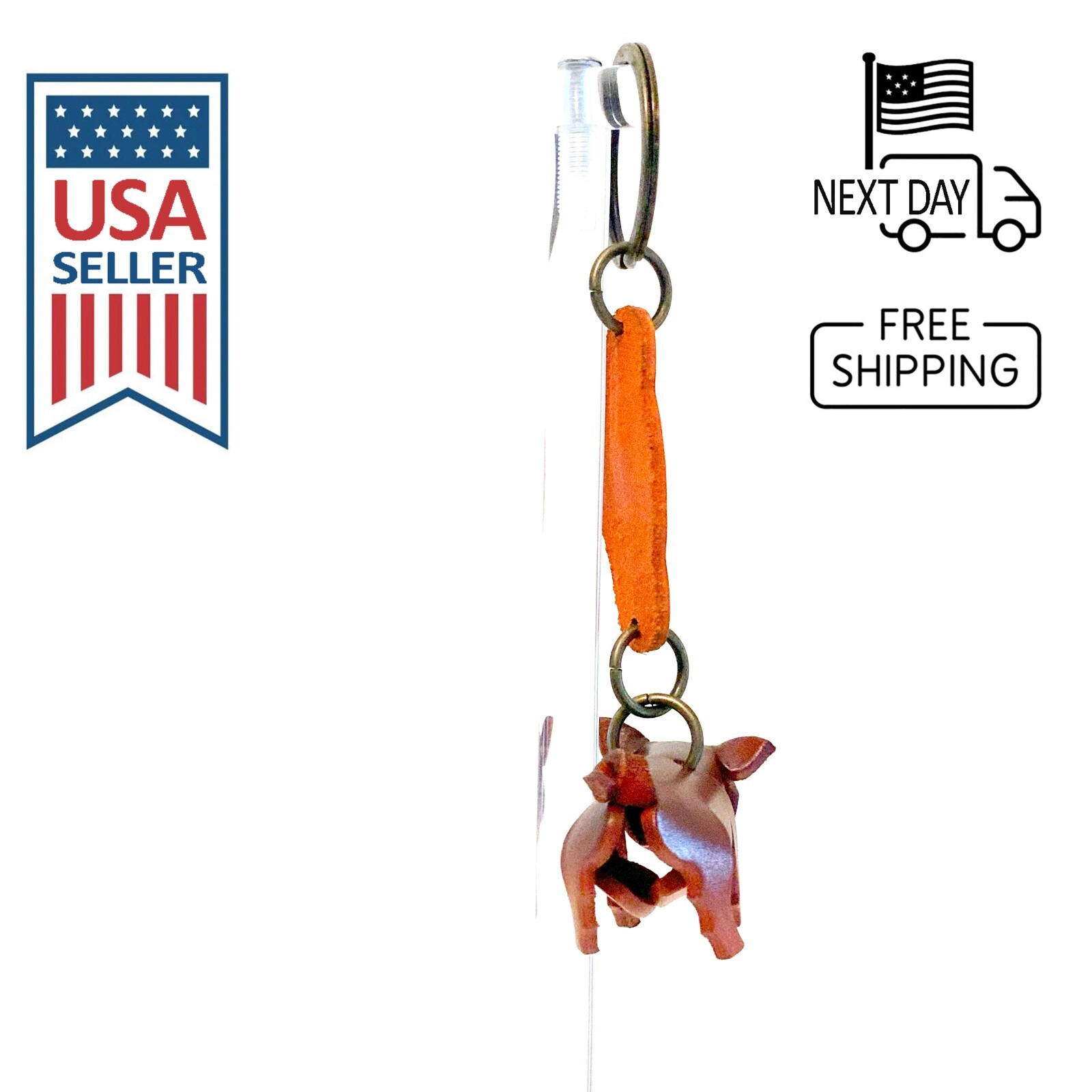 Pig (Brown) Handmade Leather Keyring