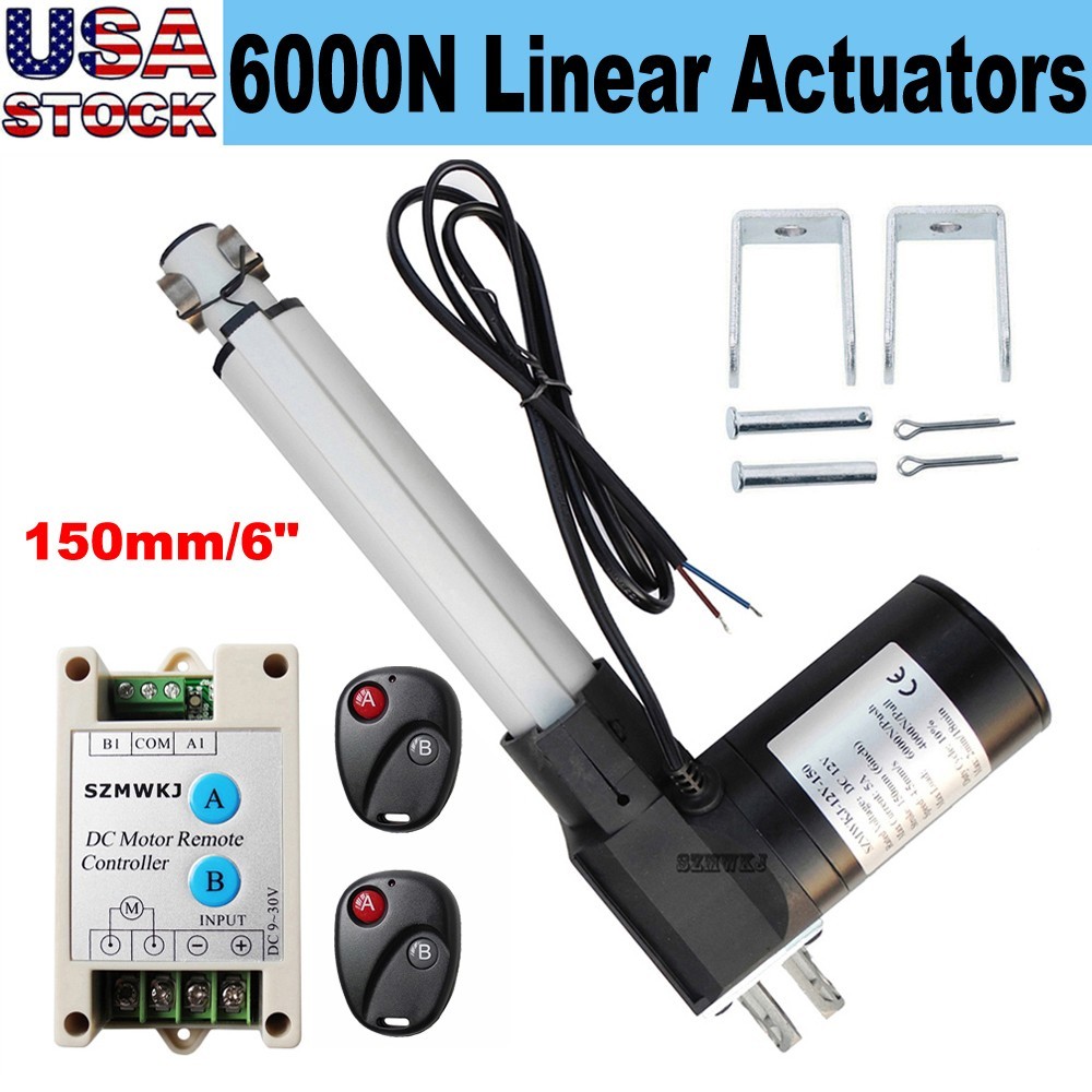 Heavy Duty 6" Linear Actuator 6000N 1320lbs 150mm DC 12V +Controller Brackets CL