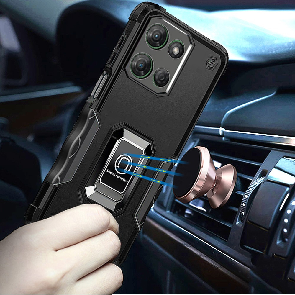 For Moto G Power 2025 Case Grip Design Magnetic Ringstand Cover + Tempered Glass