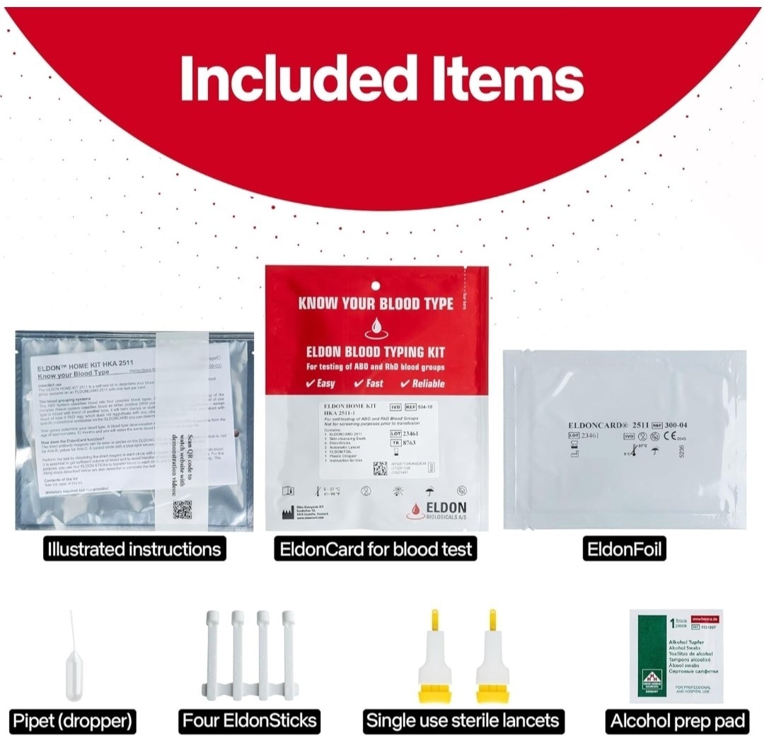 Complete Kit BLOOD Type Test EldonCard HOME TEST Kit Air Sealed Envelope
