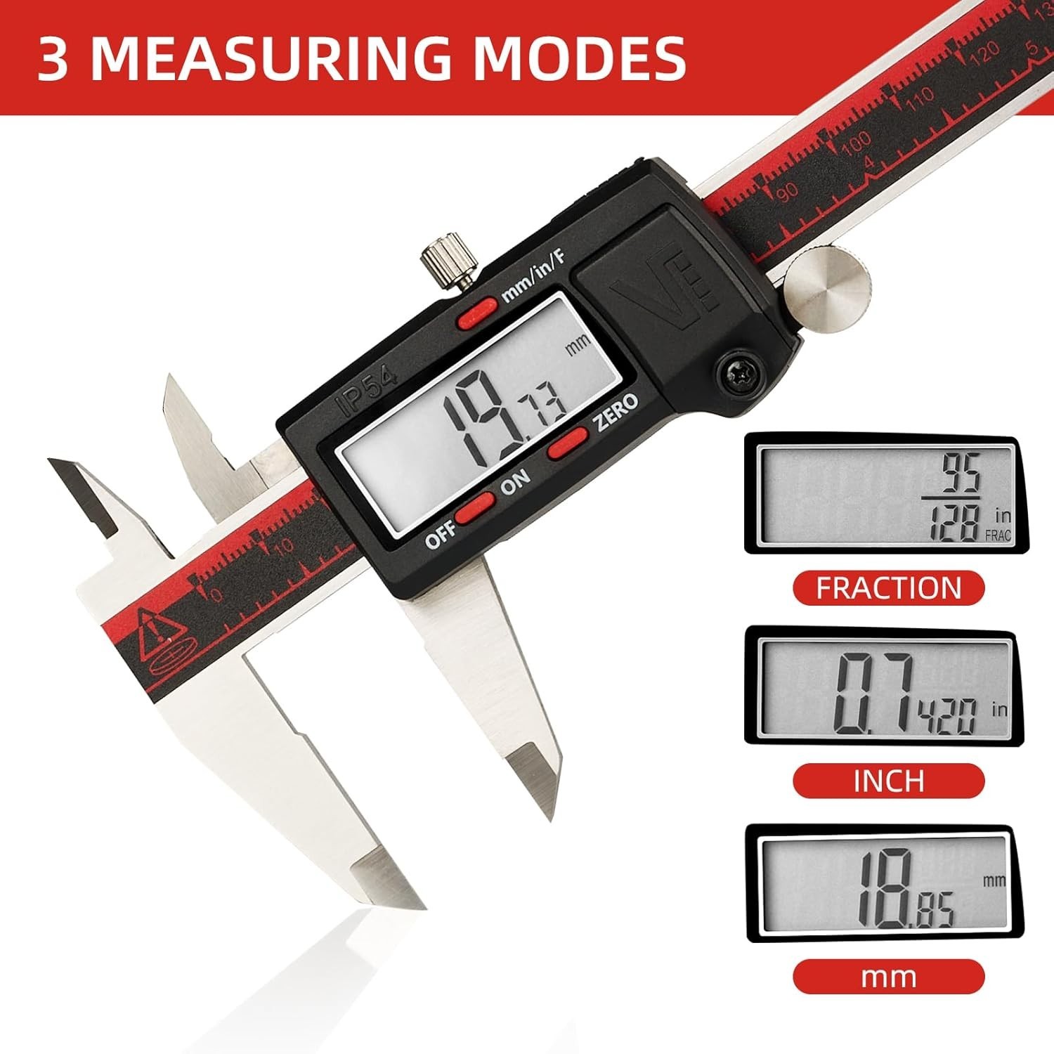 Grade Digital Caliper, /150mm, Inch/Millimeter/Fraction Conversion, Stainless...