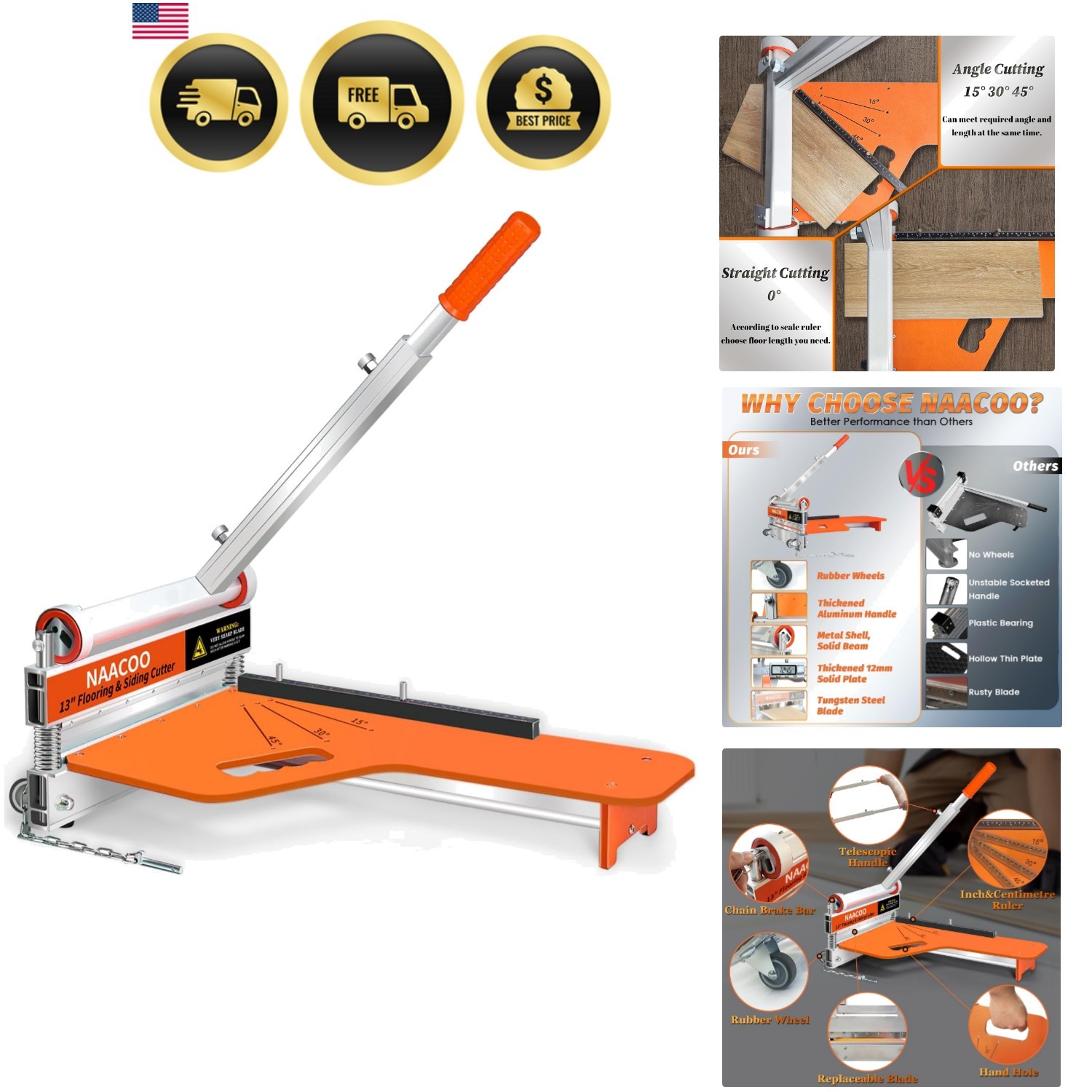 Laminate/Vinyl Floor Cutter, 13” Vinyl Plank Cutter with Wheel – Just 1 Step...