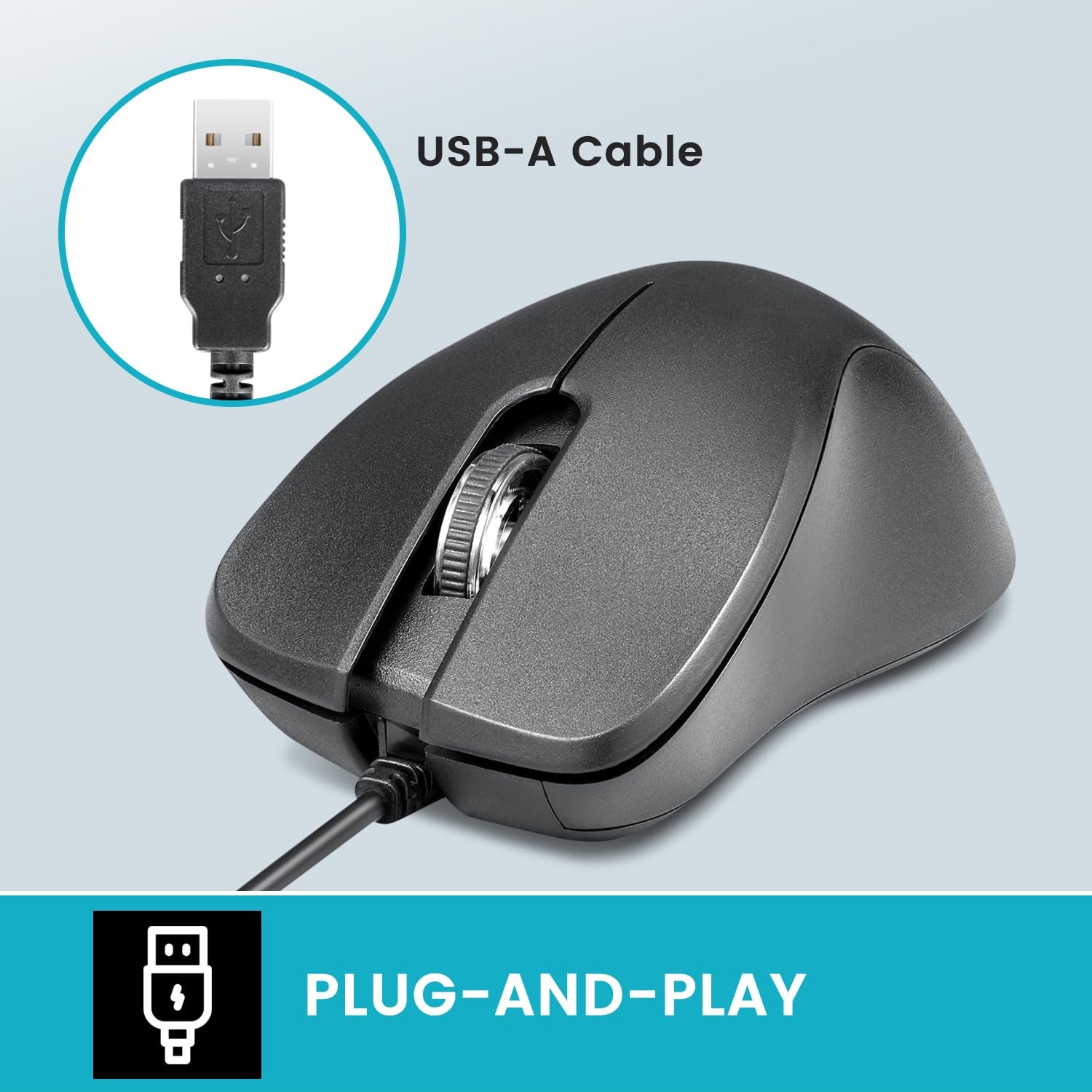 PERIMICE-221U Wired Ergonomic USB Mouse - 4.9 Ft Cable - Optical 1000 DPI Des...