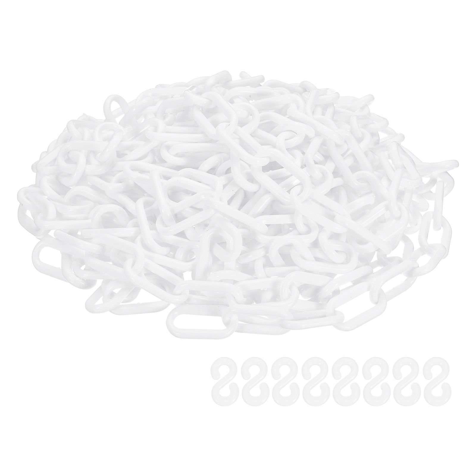 Barrier Chain, (32.8ft 0.7" Dia., White), Plastic Safety Chain Links W S Hooks