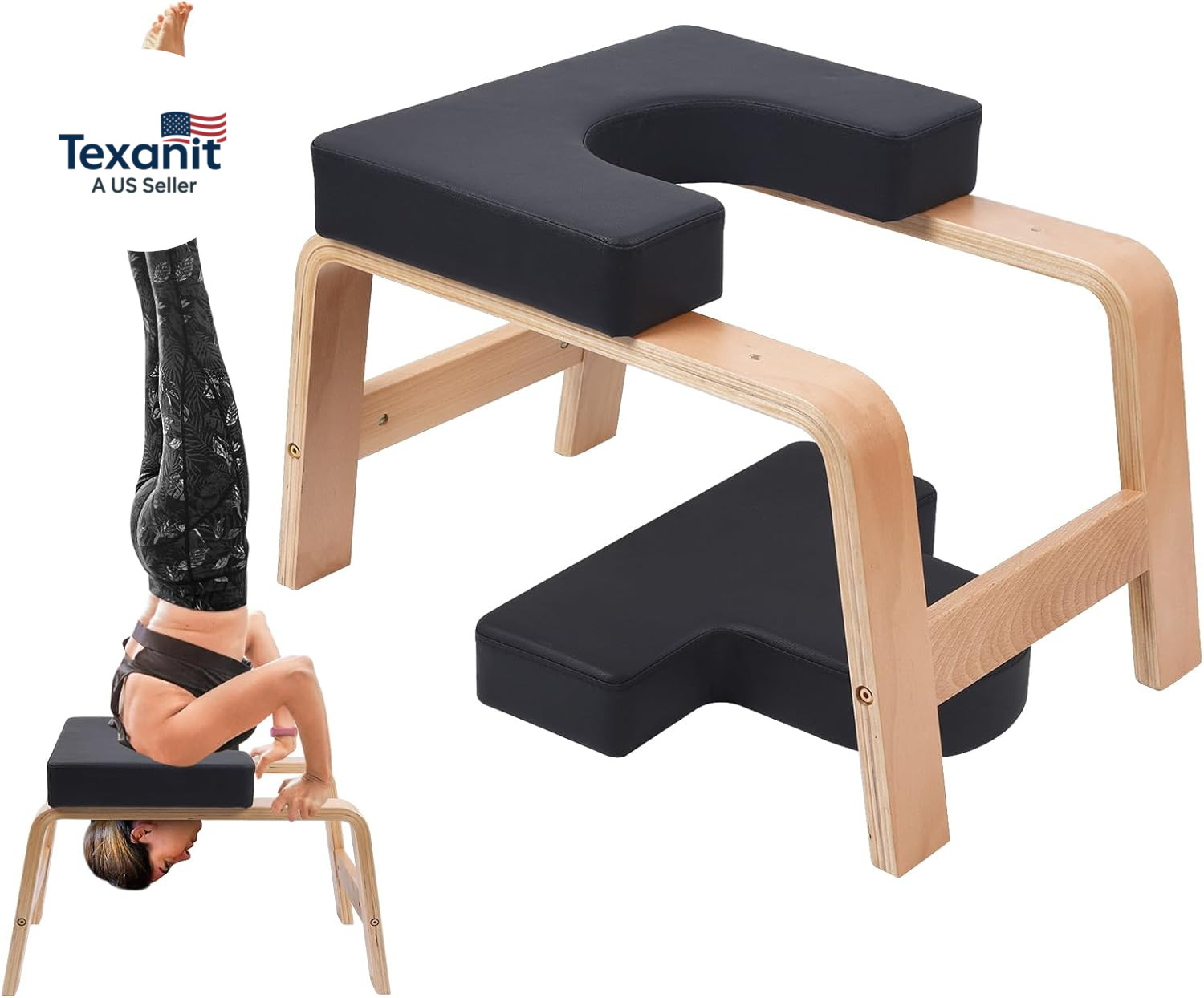 Yoga Headstand Bench, Yoga Inversion Chair, Headstand Trainer with Wood Frame an