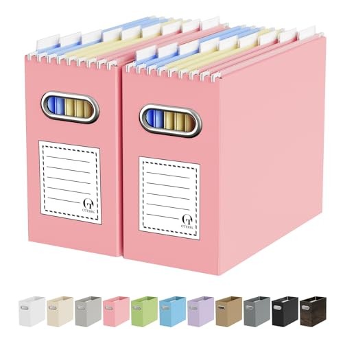 File Organizer Box, Portable Collapsible Cardboard Letter Size - 2 Packs Pink