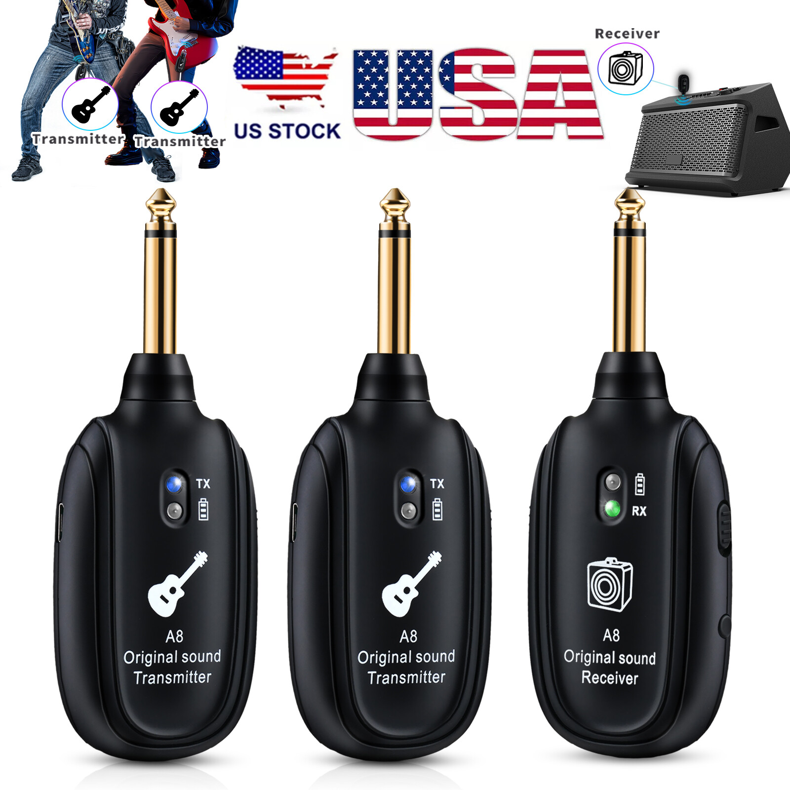 Dual Transmitter UHF Wireless Guitar System for Electric Musical Instruments