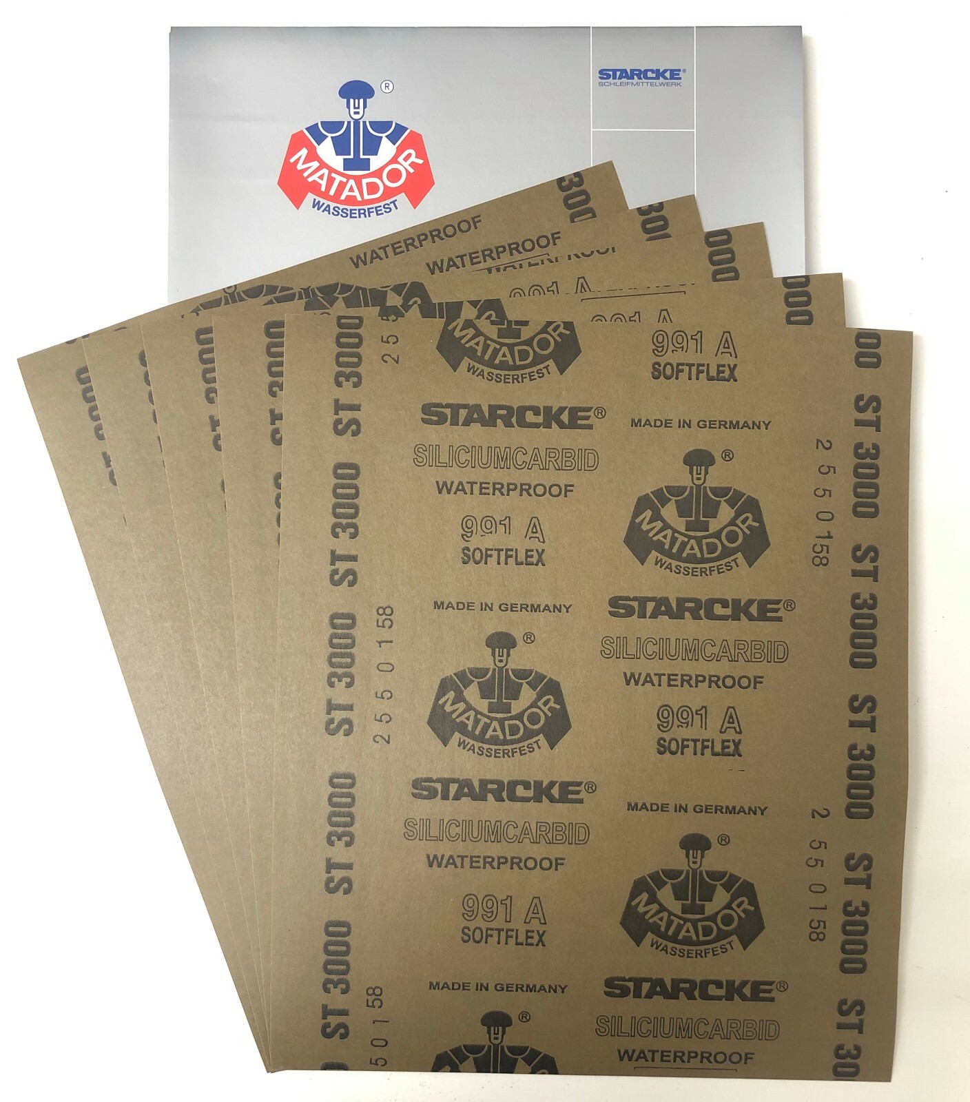Matador Abrasive Wet Dry Sandpaper 5 Sheets 3000 Grit 9" x 11" Silicon Carbide