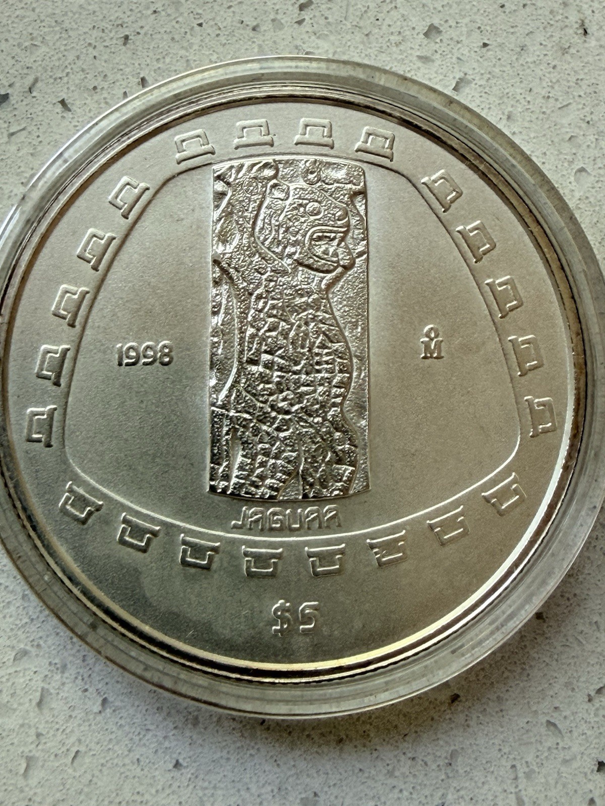 Mexico 5 Pesos "Jaguar" 0.999 Silver, Banco de Mexico 1998 Toltec Collection
