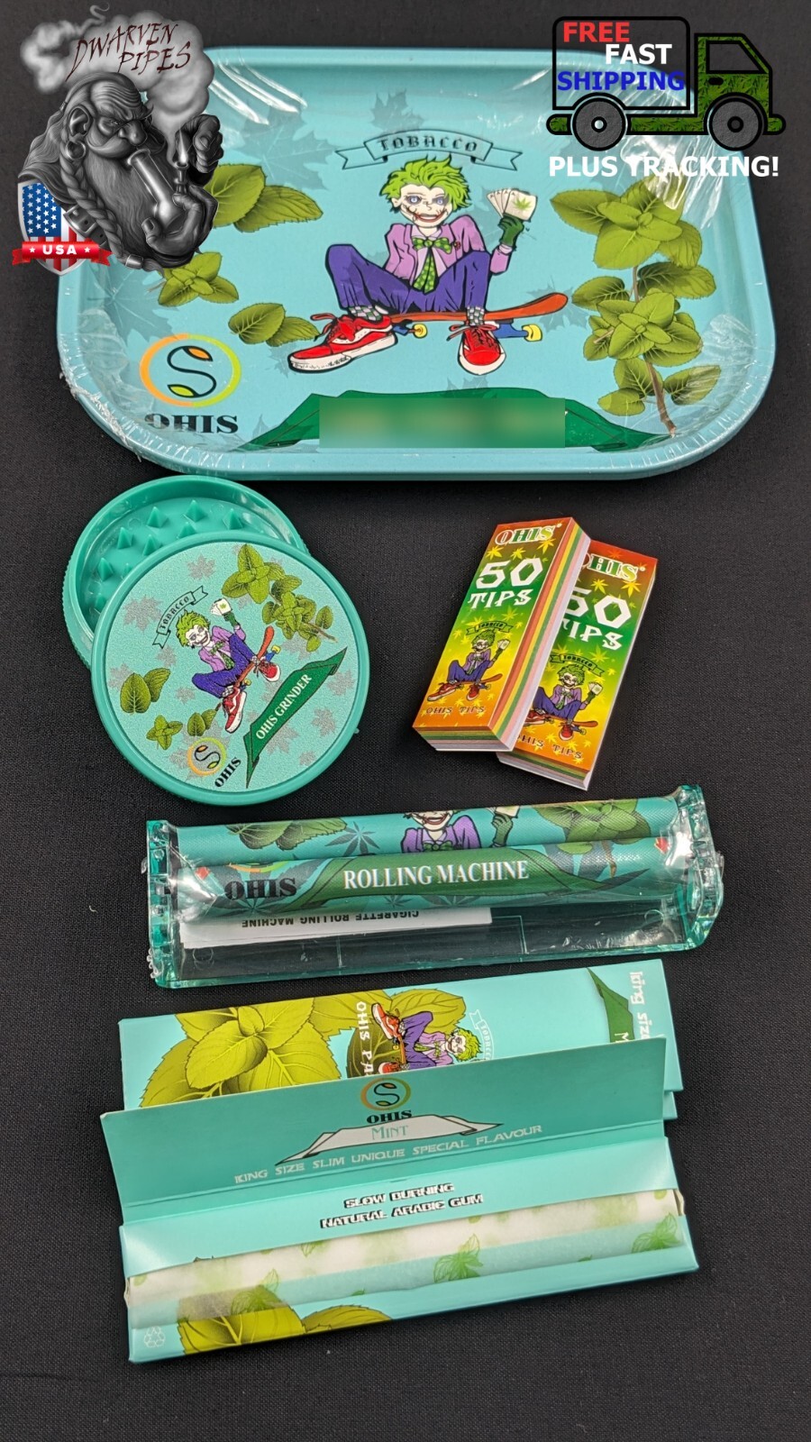 8 Tobacco Piece Rolling Papers & Tray Combo Set Mint