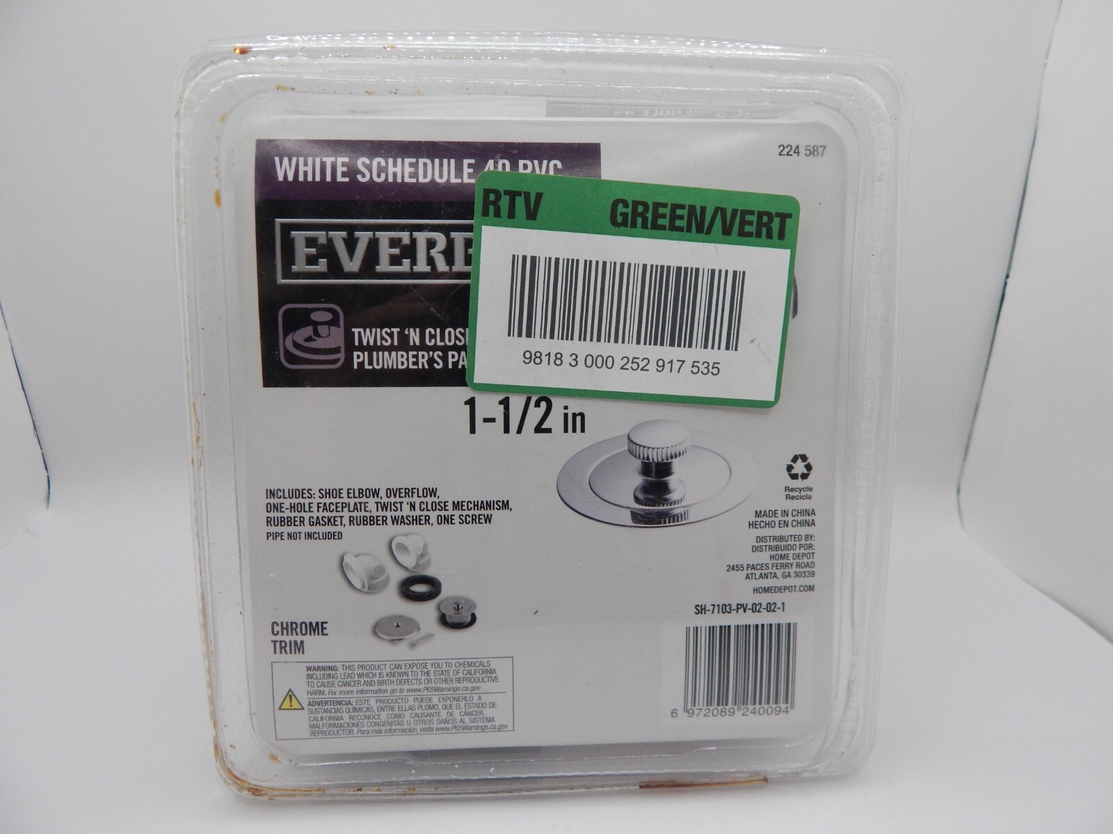 Everbilt Twist and Close 1-1/2 in.Schedule 40 Bath Waste and Plumbers Kit Chrome