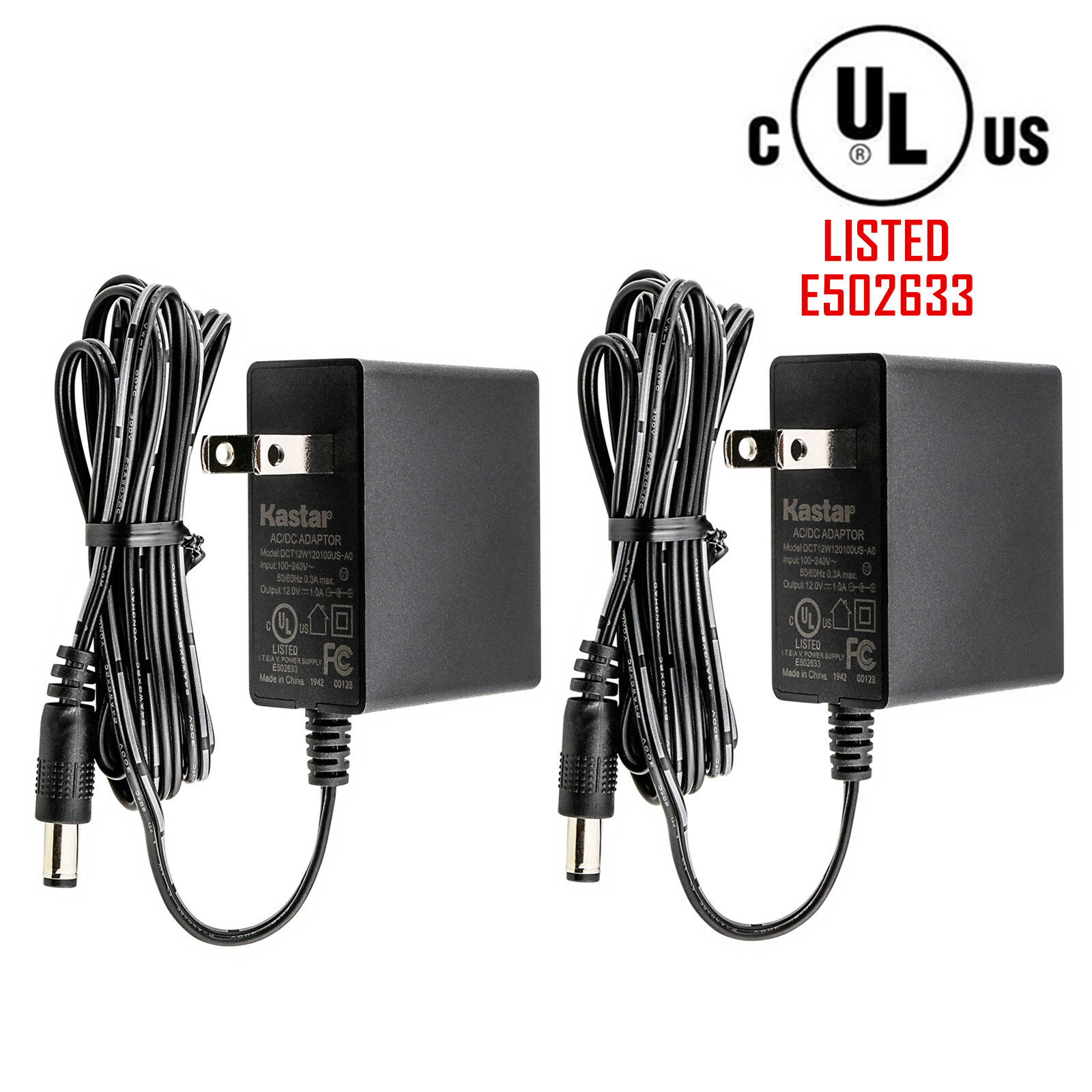 Kastar 2Pcs DC 12V 1A Power Supply Charger Adaptor for LED Strip Security Camera