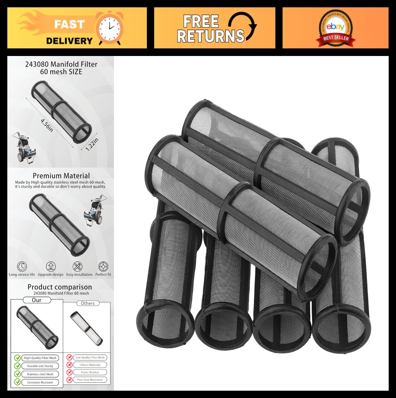 6 Pcs 60 Mesh Replacement Filters for Airless Paint Sprayers - Pro210, Pro270, P