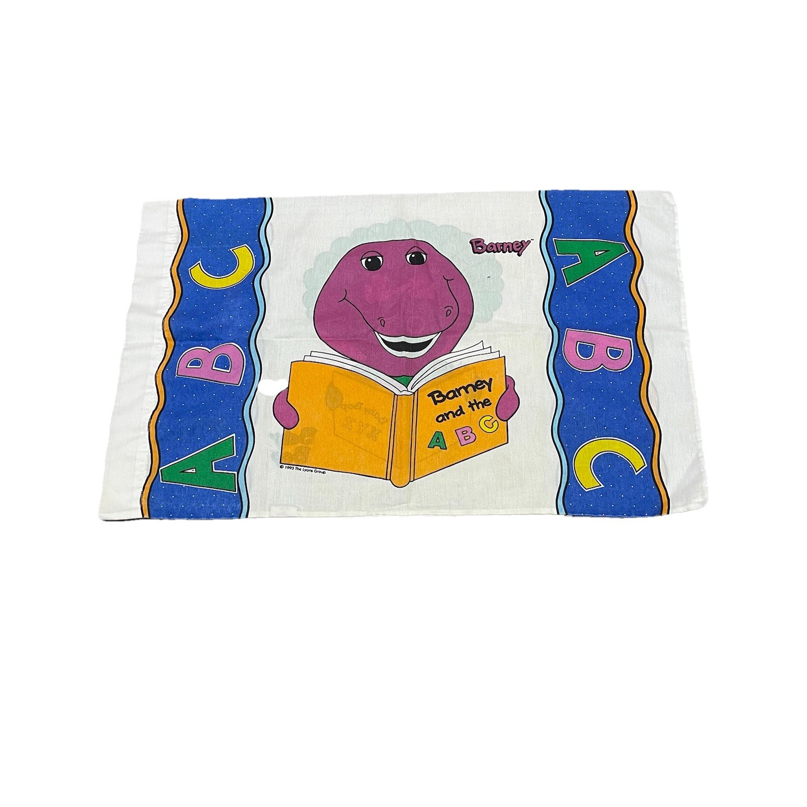 Vintage 90s 1993 Barney The Purple Dinosaur & Baby Bop Reading ABC Pillowcase