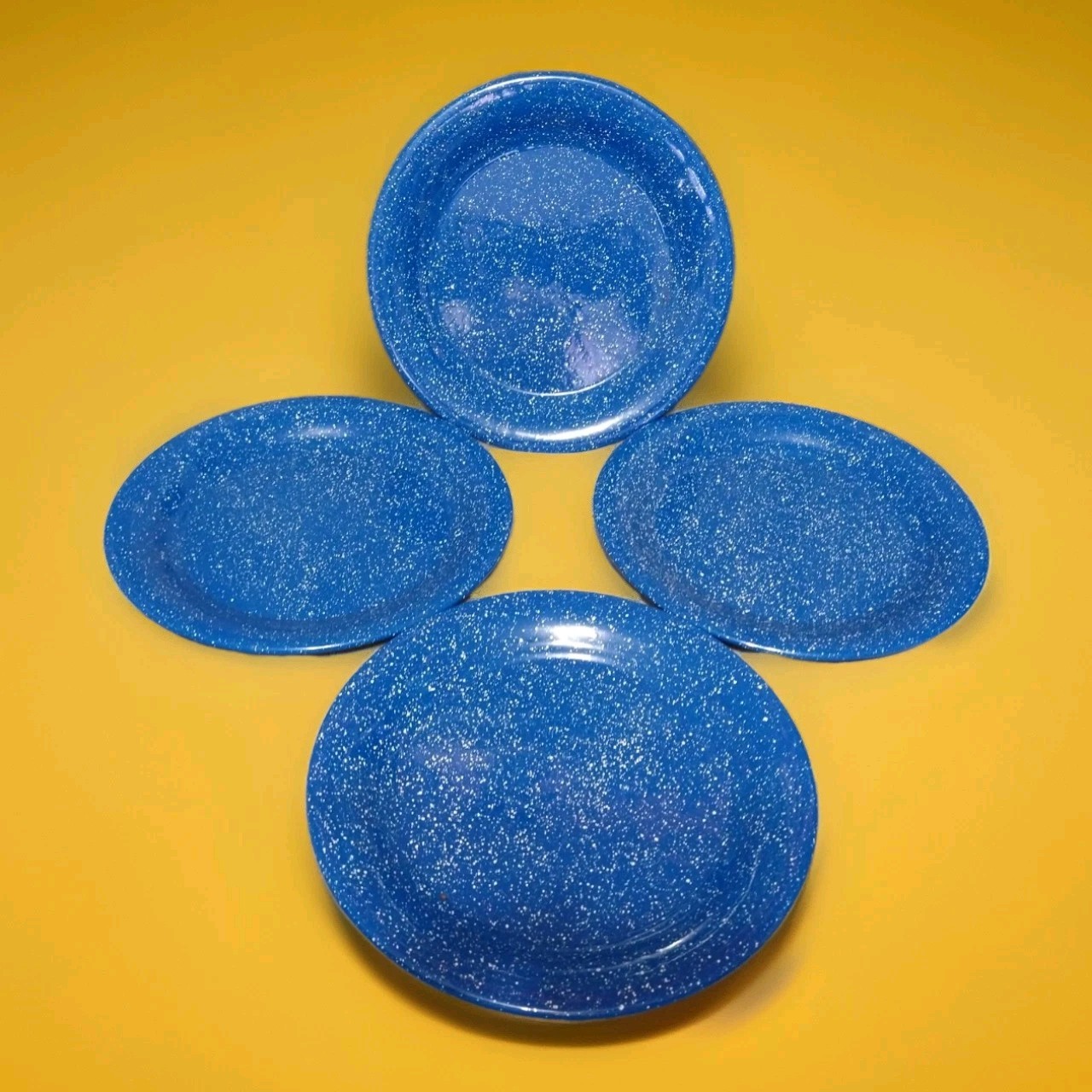Blue Speckled 10.5 " Enamel Farm House Granite Ware 4 Dinner Plates
