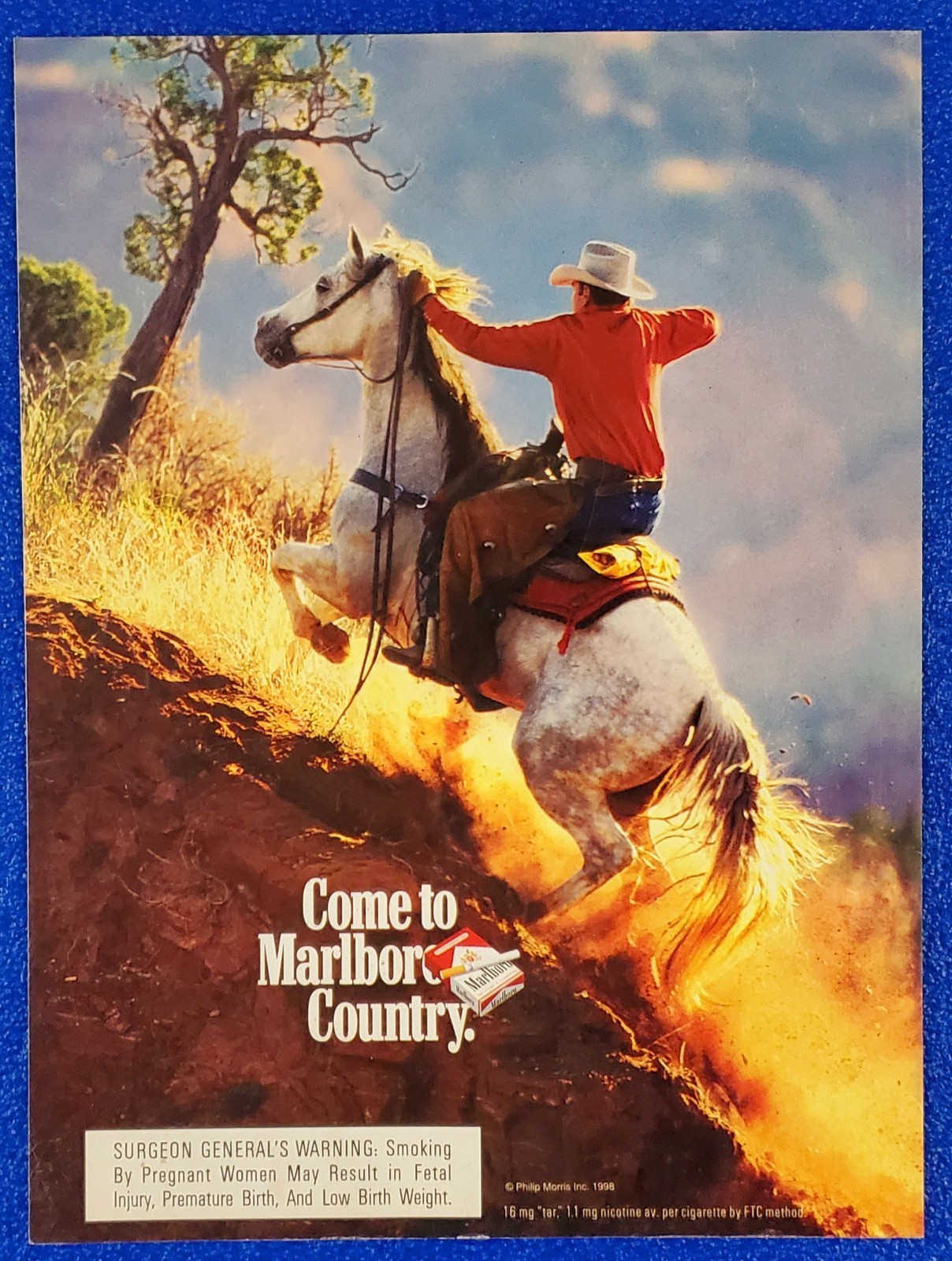 1998 MARLBORO MAN CIGARETTES ORIGINAL PRINT AD "COME TO MARLBORO COUNTRY"