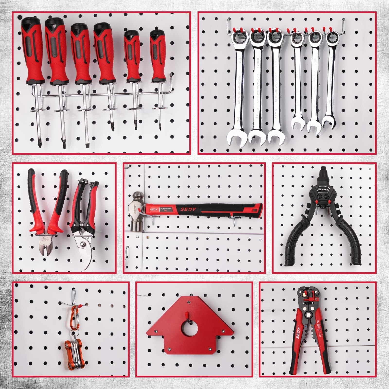 Ultimate 121-Piece Pegboard Hooks Set, Accessories with Metal Red