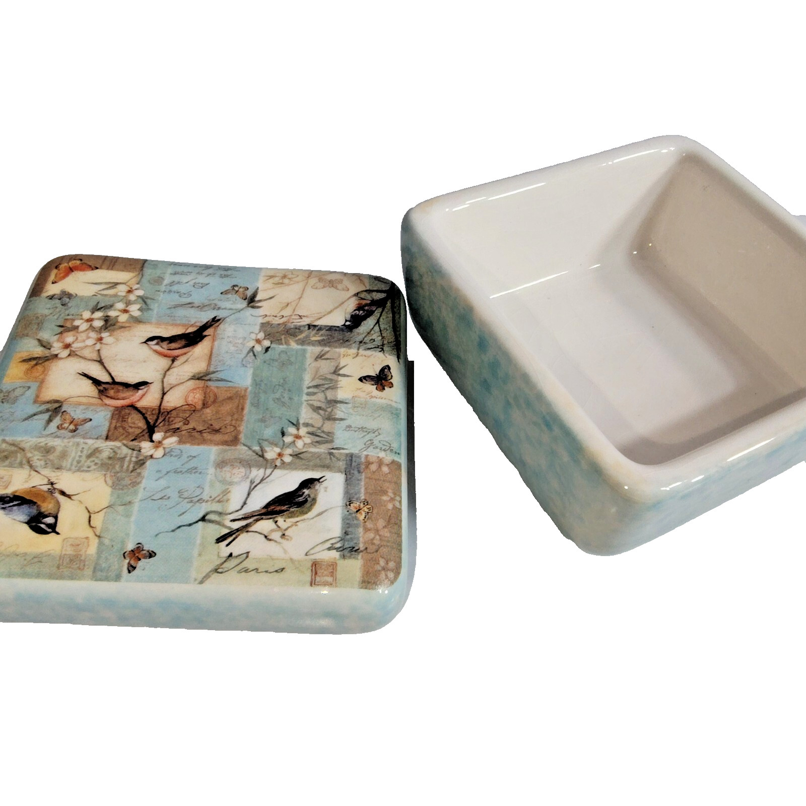Square Ceramic Trinket Box w/ Birds and Flowers Décor – Nature Theme 4"x2"