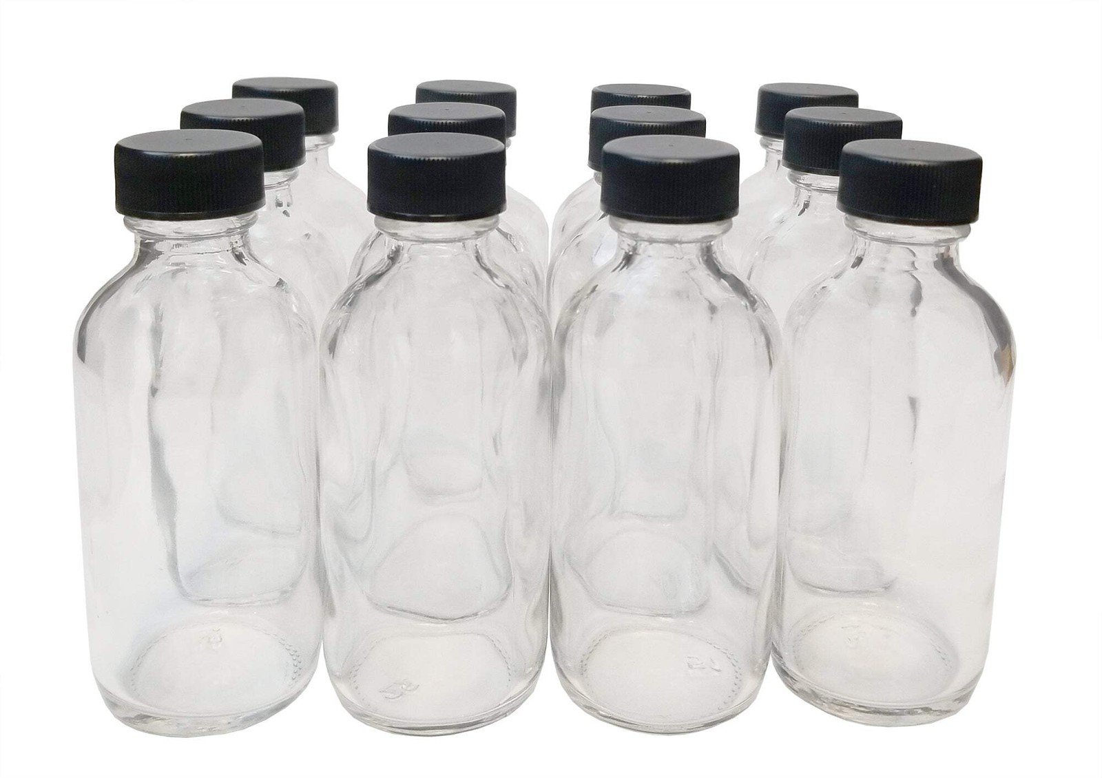 Bottle, Flint Glass, Clear, 4oz, with Cap, Pack of 12