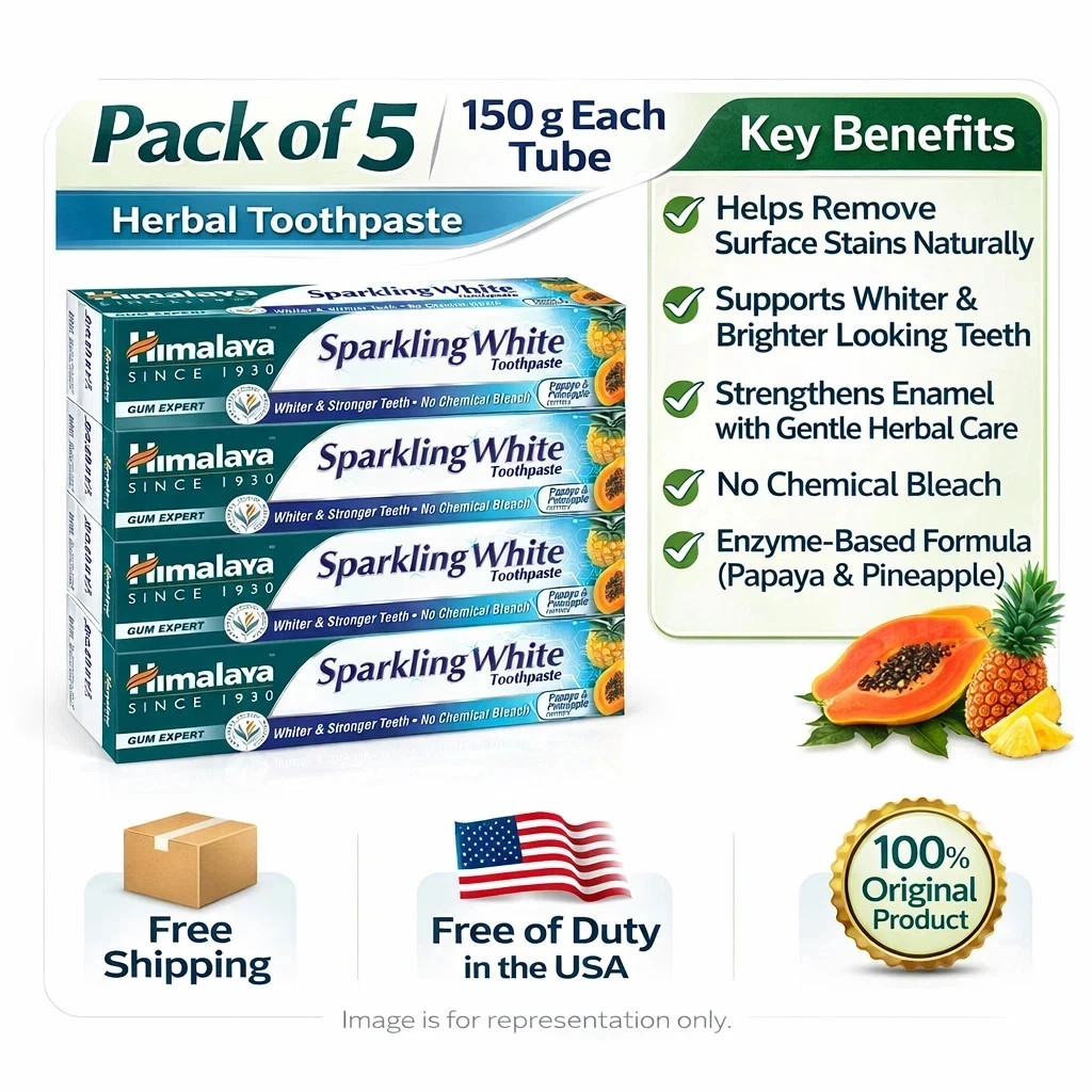 Himalaya Sparkling White Toothpaste Herbal Whitening Care 150g x5 free shipping
