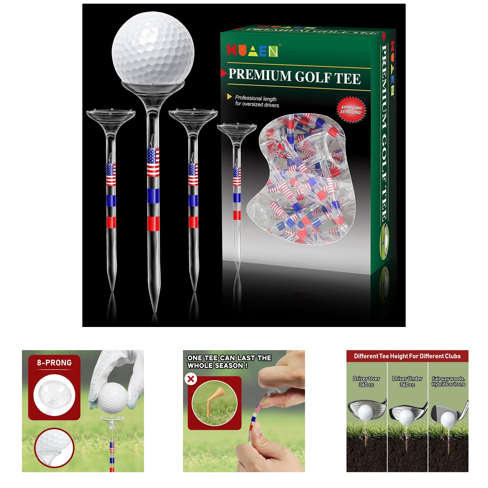 Golf Tees Set 3 1/4 Inch Plastic Tees Bulk Unbreakable Reduces Friction Side